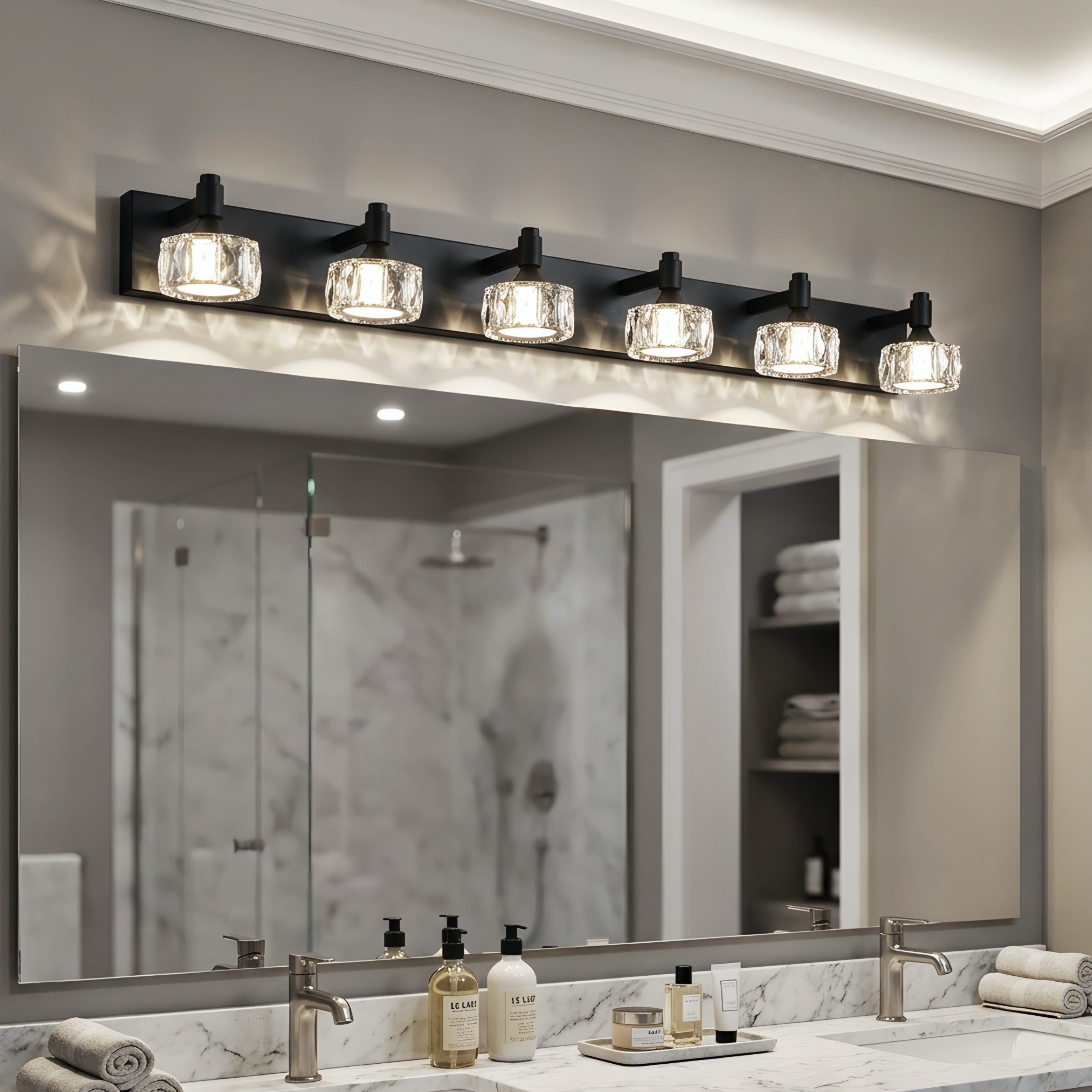 Virex Crystal Vanity Light – 4 Light LED Black Bathroom Mirror Wall Sconce Fixture