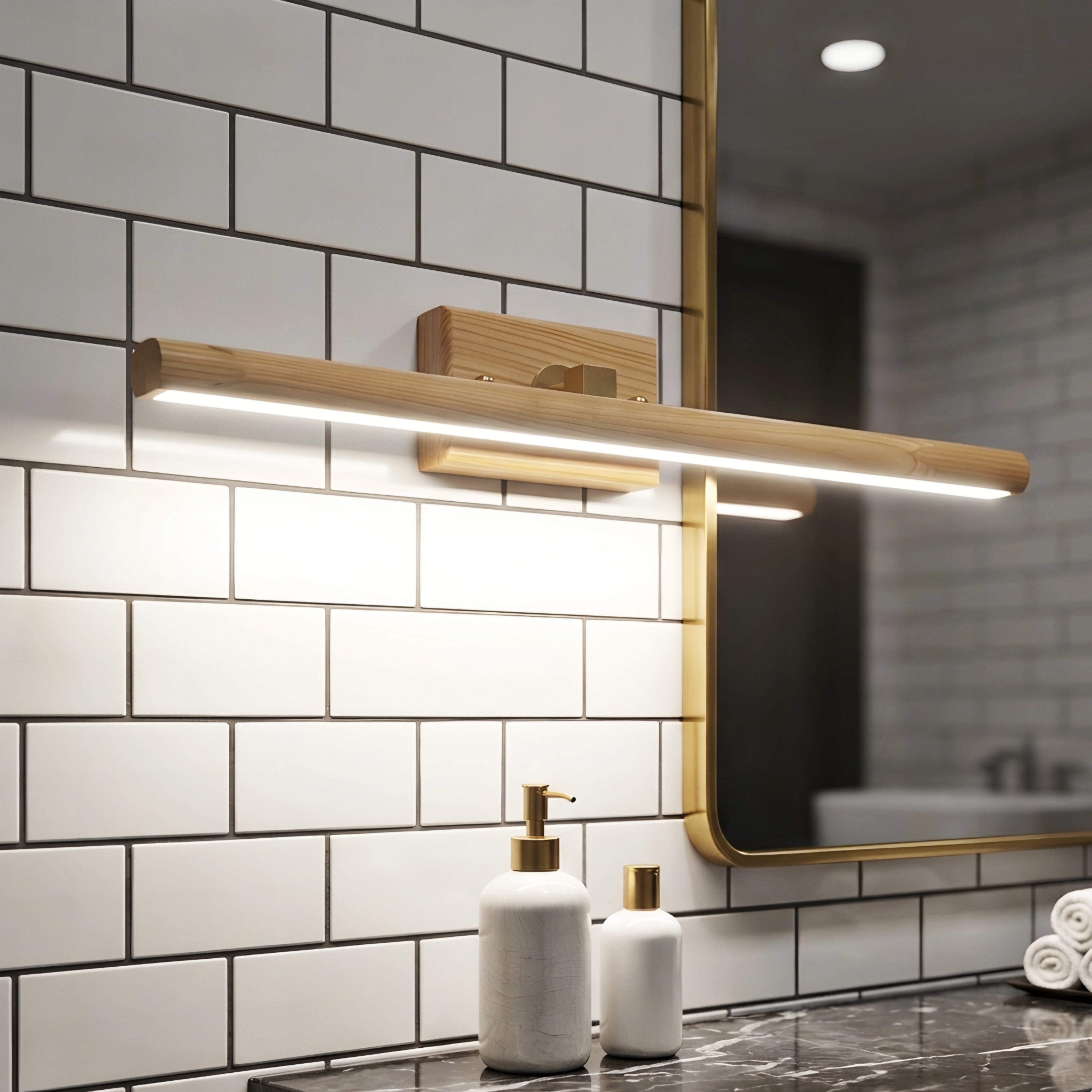 Lunaro LED Vanity Light Bar – Modern Wood Bathroom Mirror Wall Sconce Linear Lighting Fixture