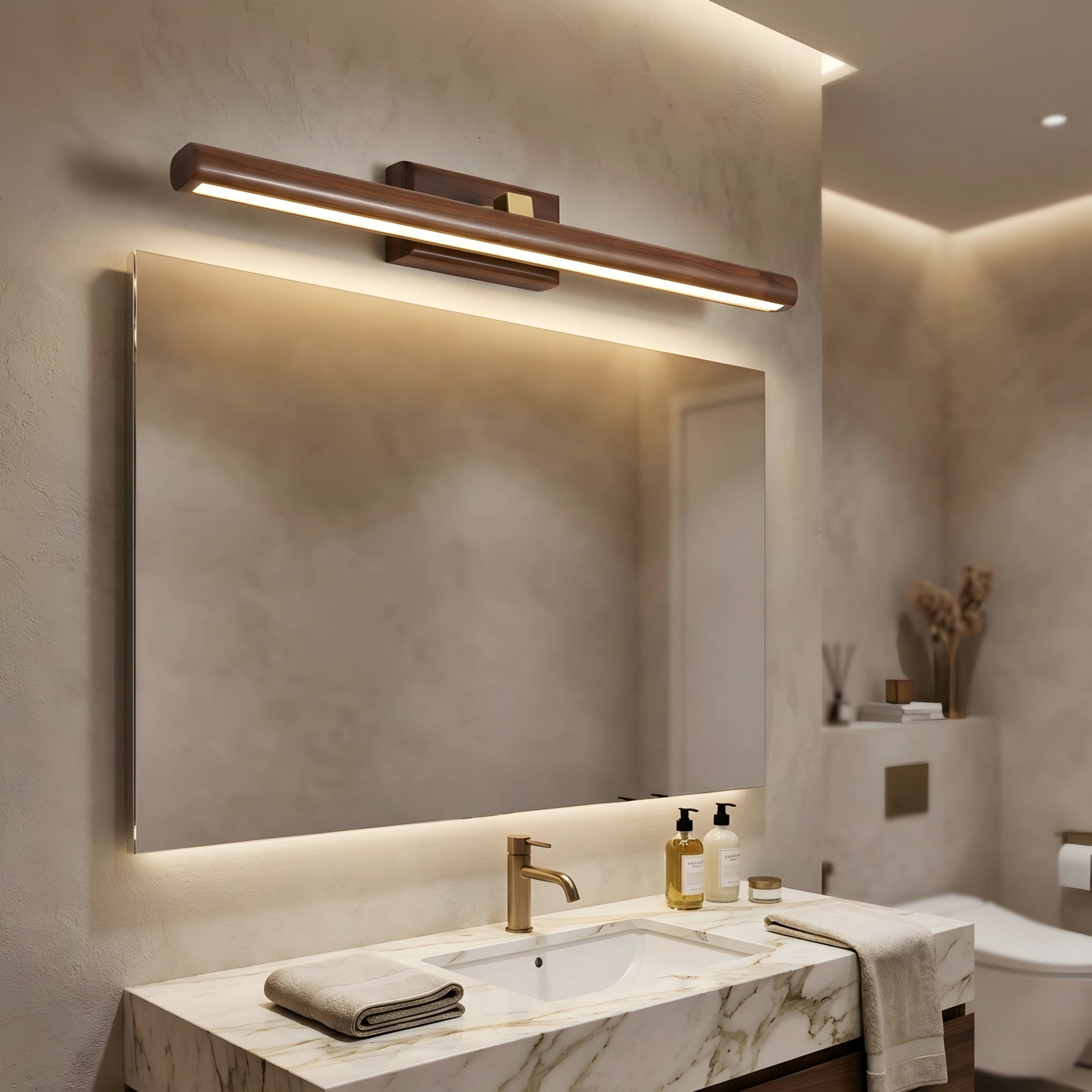 Lunaro LED Vanity Light Bar – Modern Wood Bathroom Mirror Wall Sconce Linear Lighting Fixture