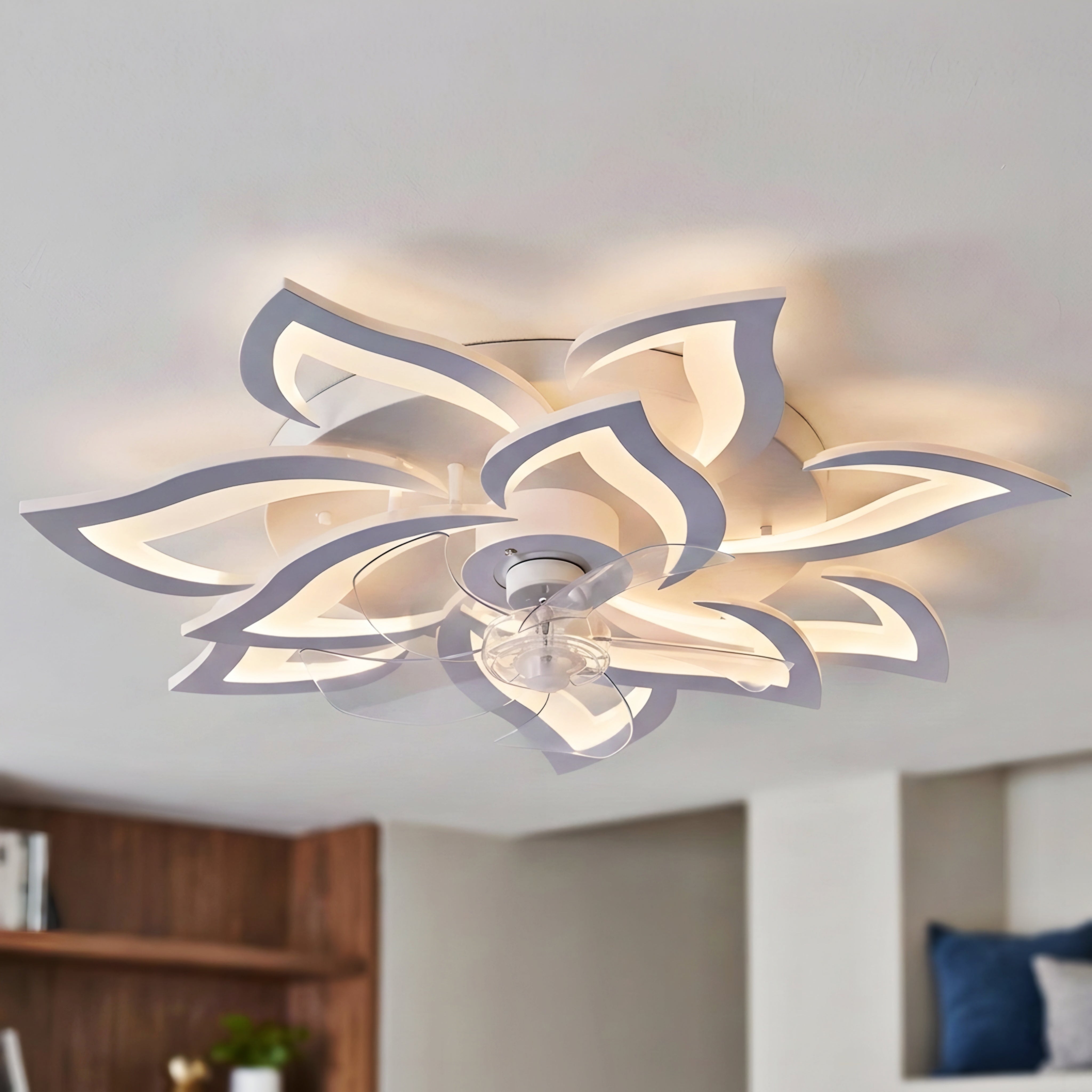 Florique LED Ceiling Fan Light – Modern Flower Flush Mount Bedroom Low Profile Lighting Fixture