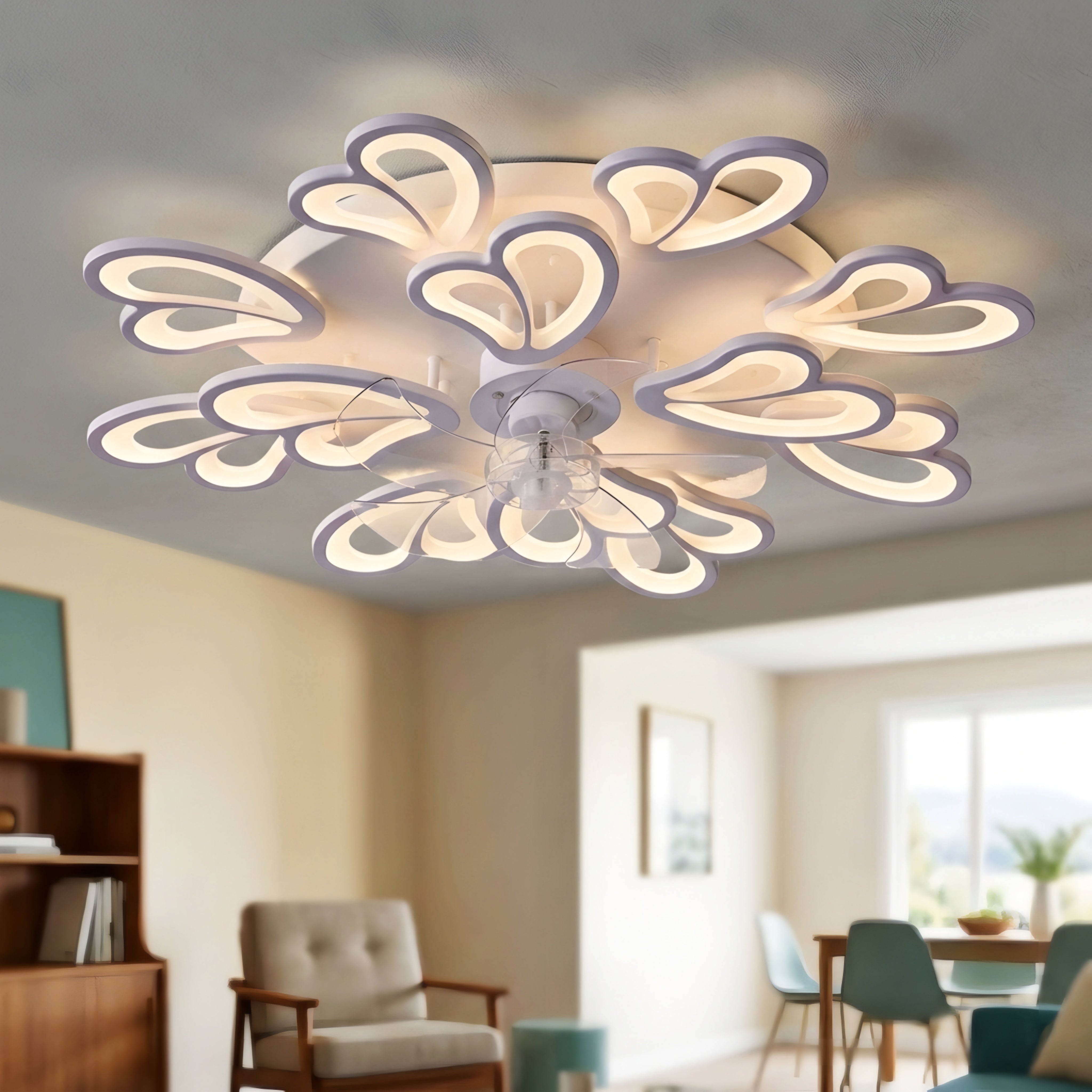 Florique LED Ceiling Fan Light – Modern Flower Flush Mount Bedroom Low Profile Lighting Fixture