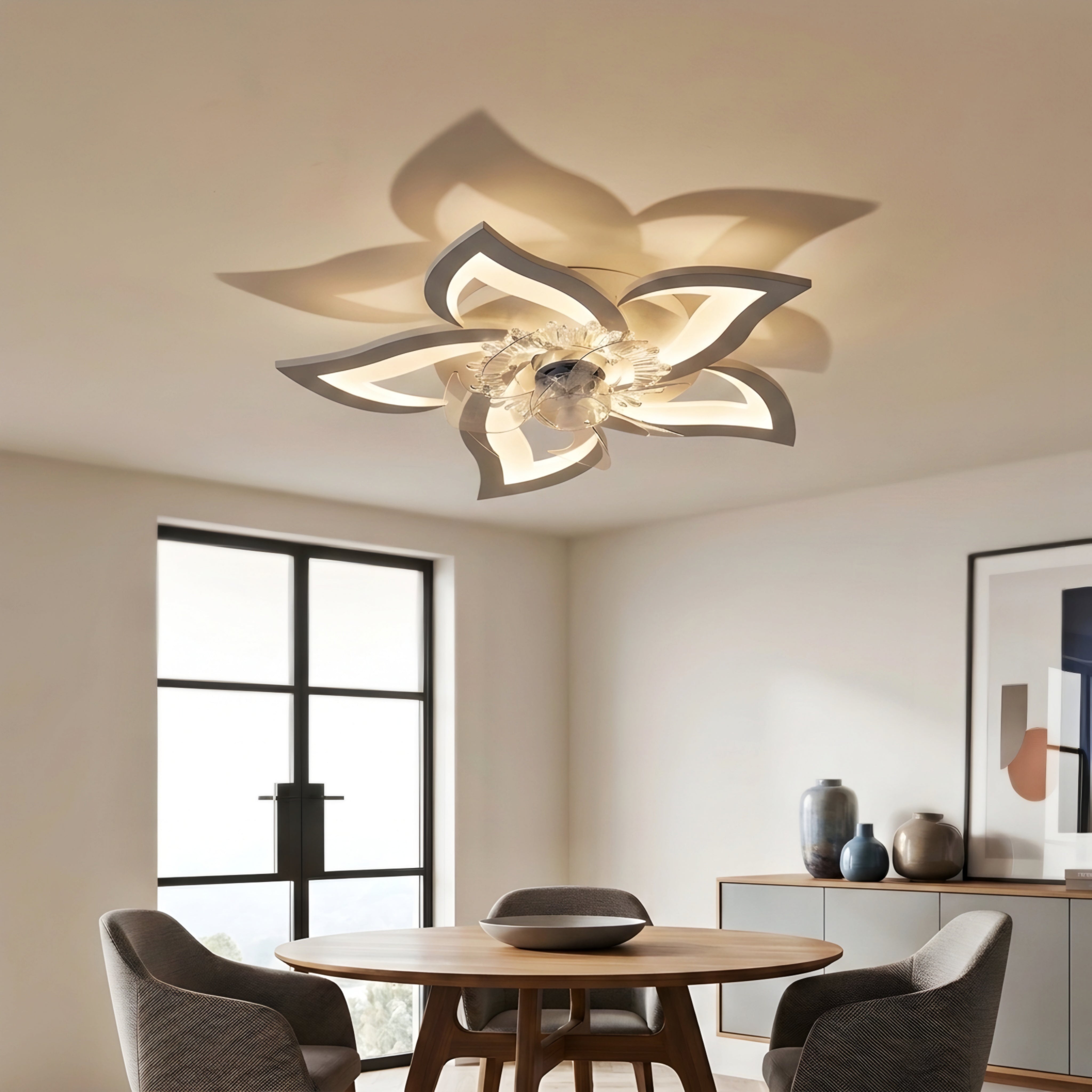 Florique LED Ceiling Fan Light – Modern Flower Flush Mount Bedroom Low Profile Lighting Fixture