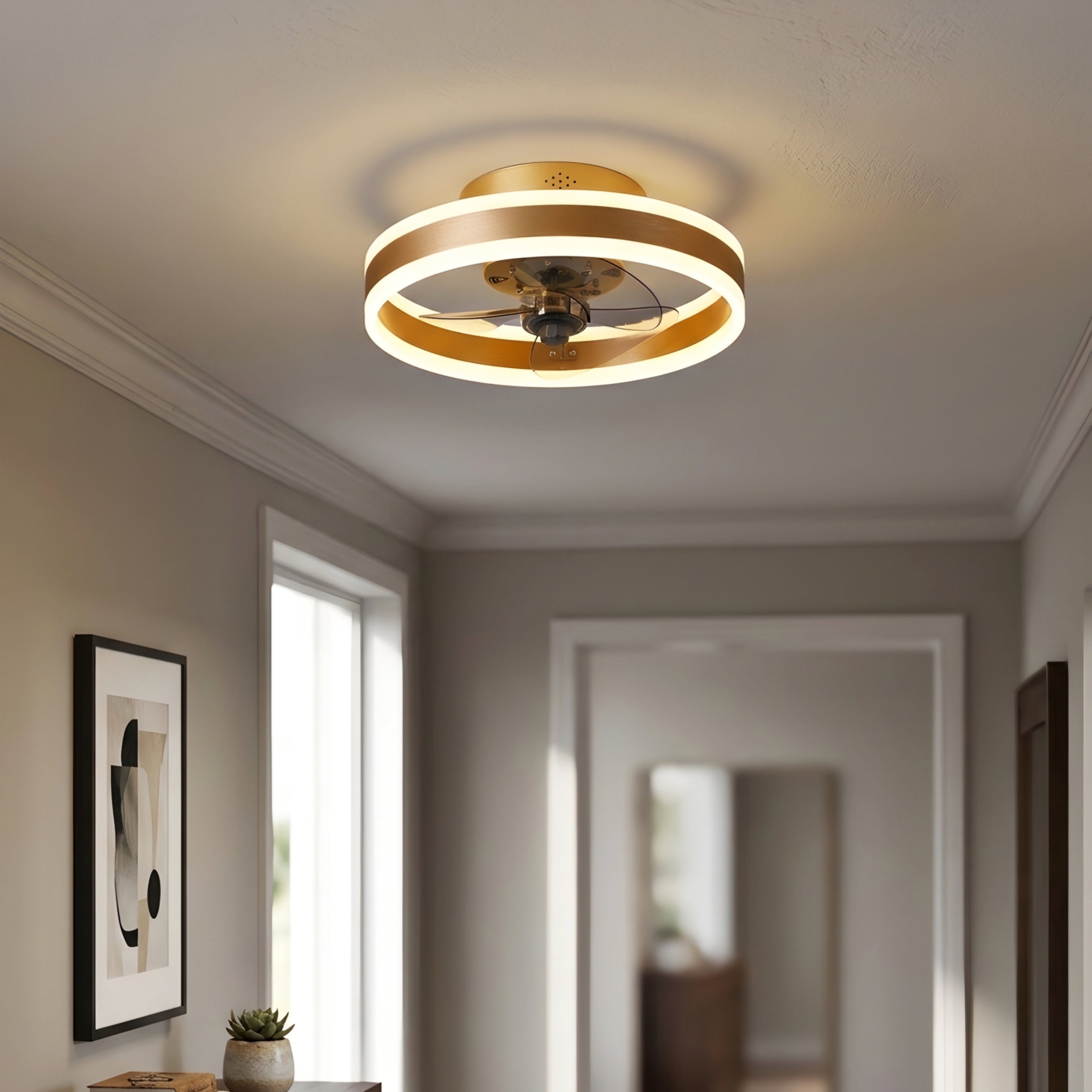Aurelium Ceiling Fan Light – LED Gold Ring Flush Mount Modern Low Profile Ceiling Fixture