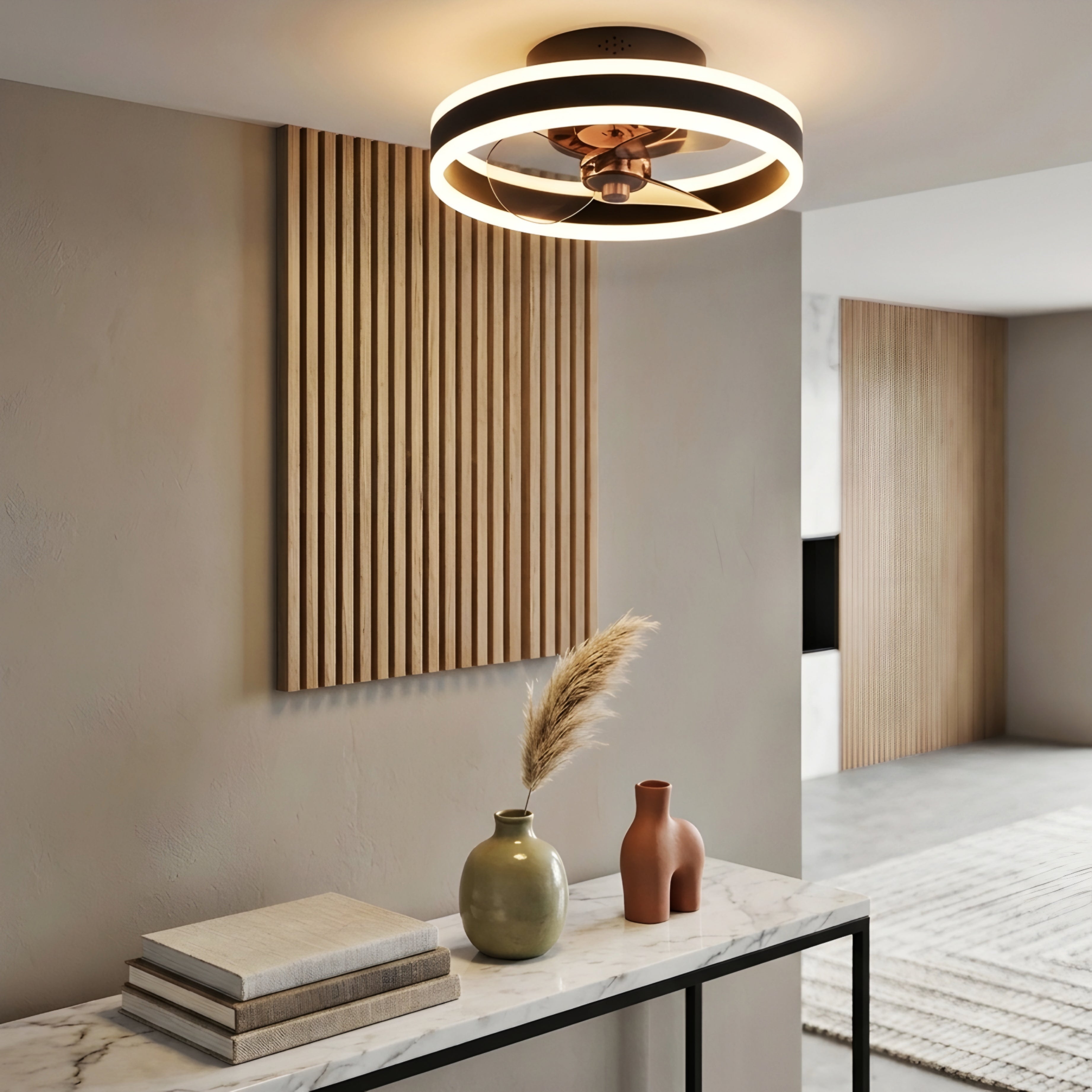 Aurelium Ceiling Fan Light – LED Gold Ring Flush Mount Modern Low Profile Ceiling Fixture
