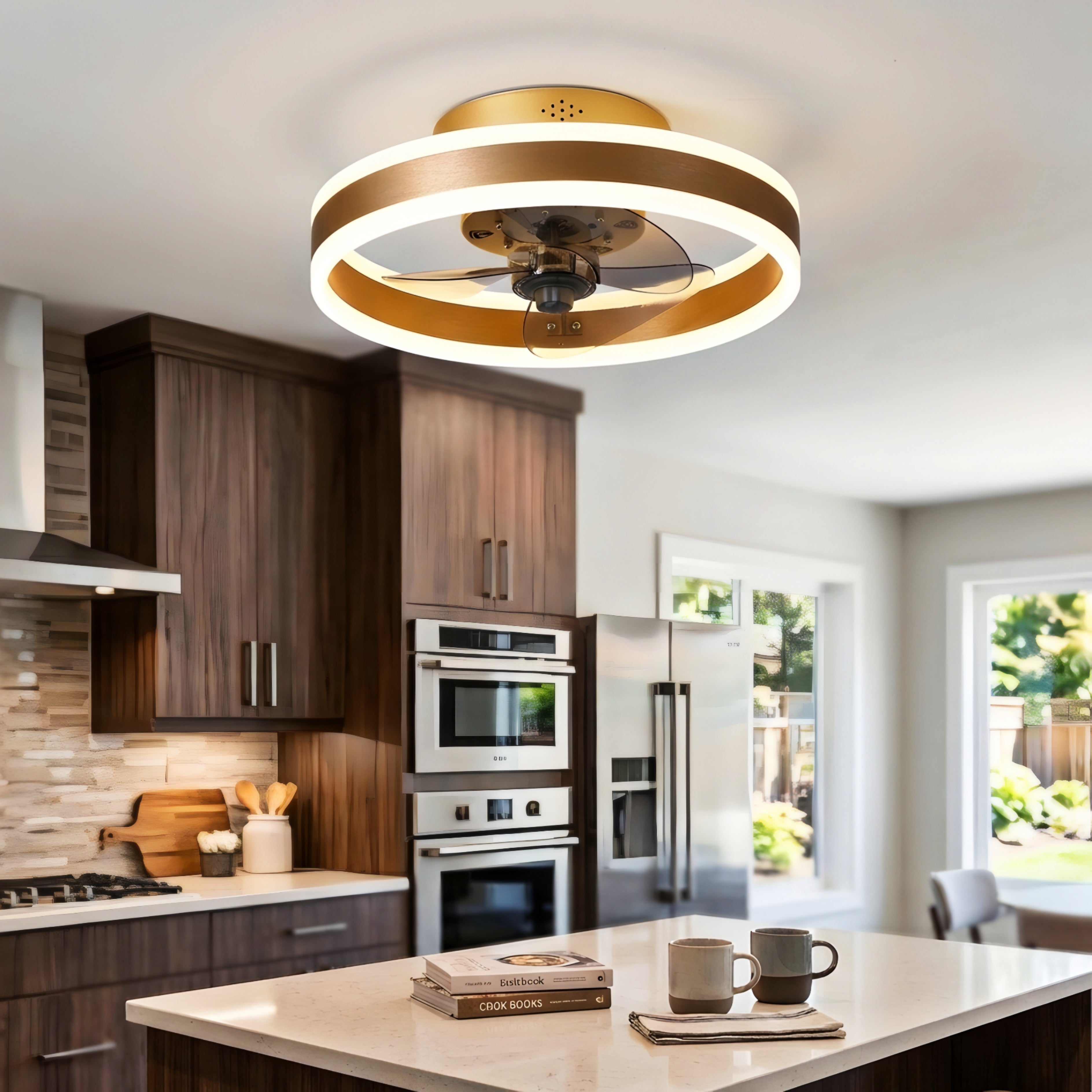 Aurelium Ceiling Fan Light – LED Gold Ring Flush Mount Modern Low Profile Ceiling Fixture