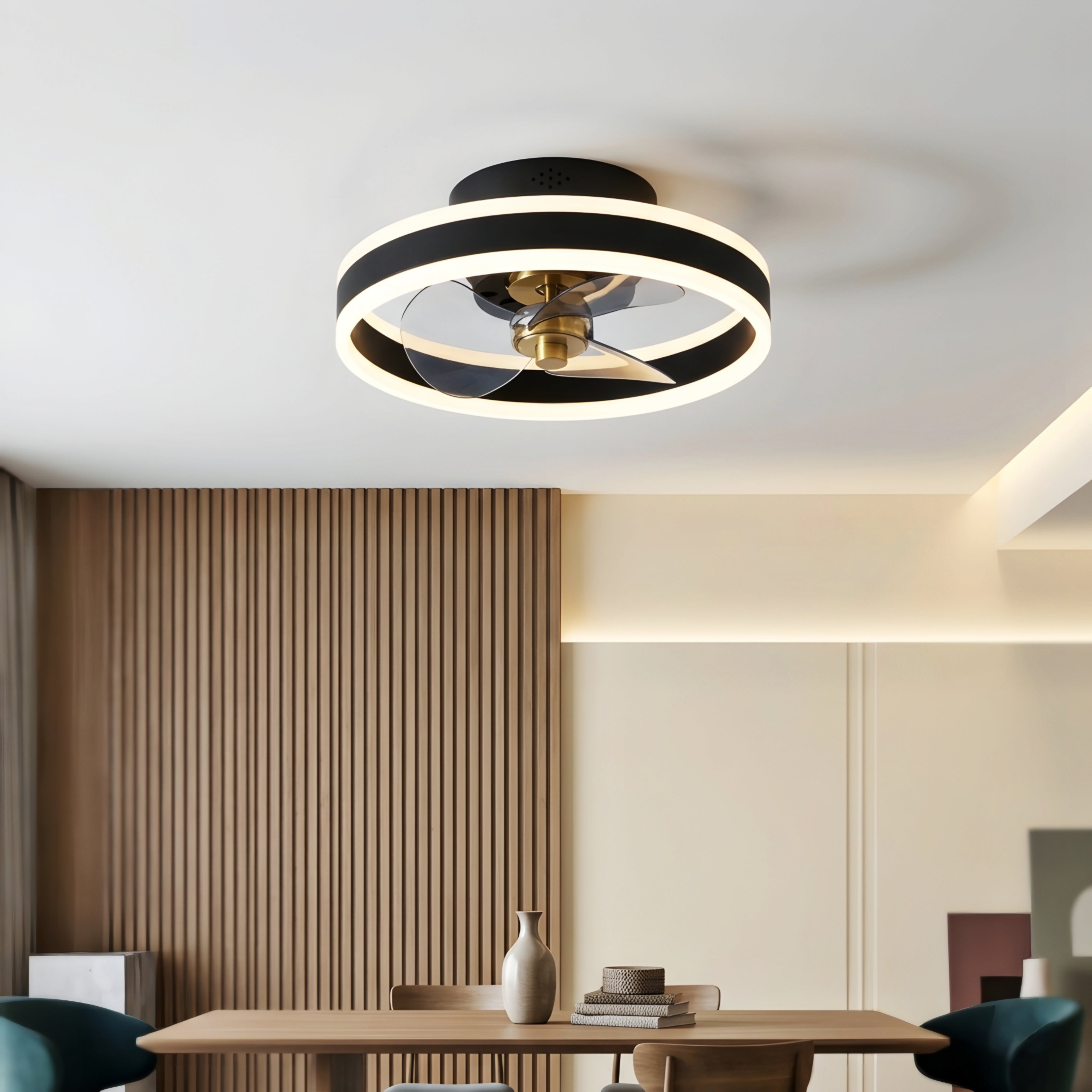 Aurelium Ceiling Fan Light – LED Gold Ring Flush Mount Modern Low Profile Ceiling Fixture