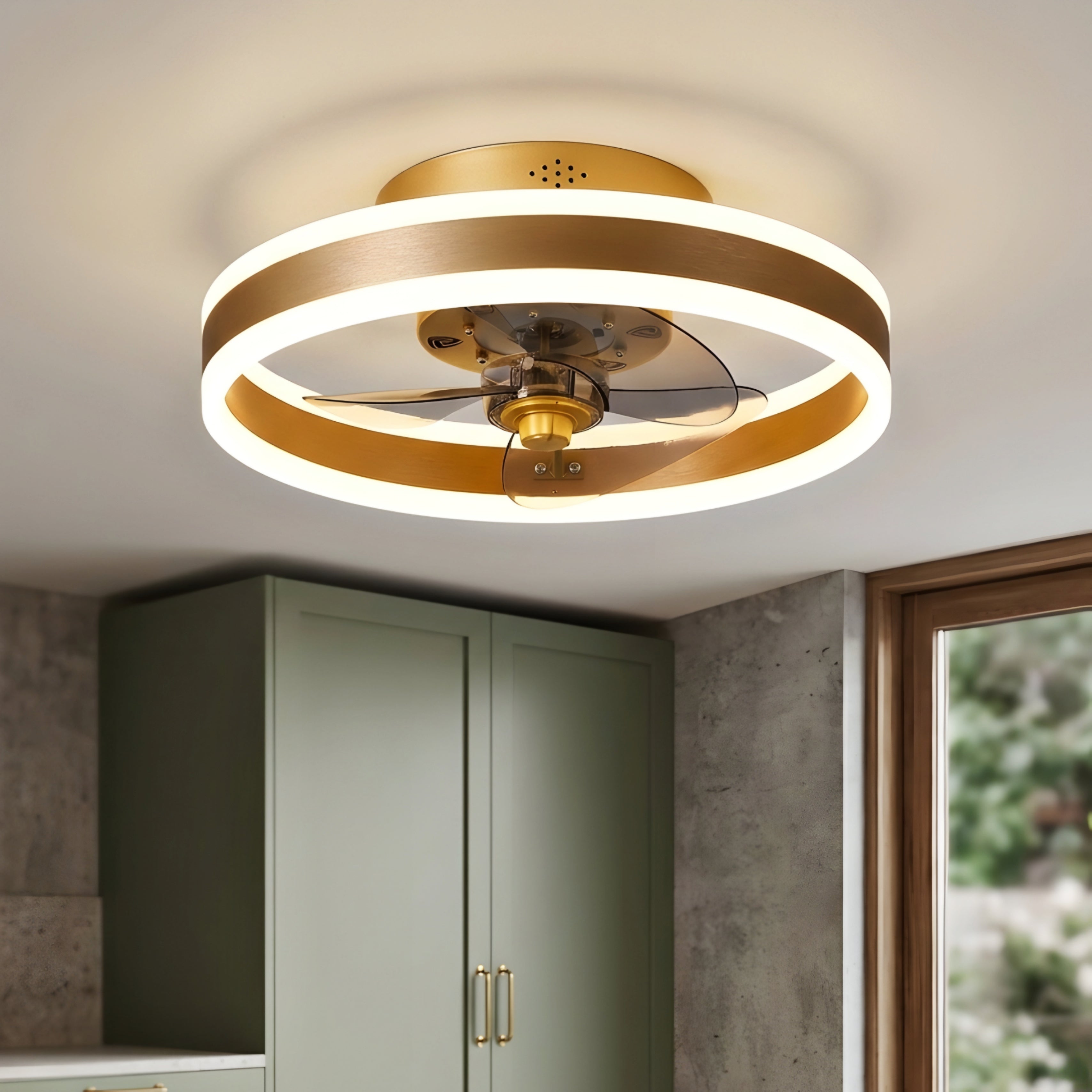 Aurelium Ceiling Fan Light – LED Gold Ring Flush Mount Modern Low Profile Ceiling Fixture