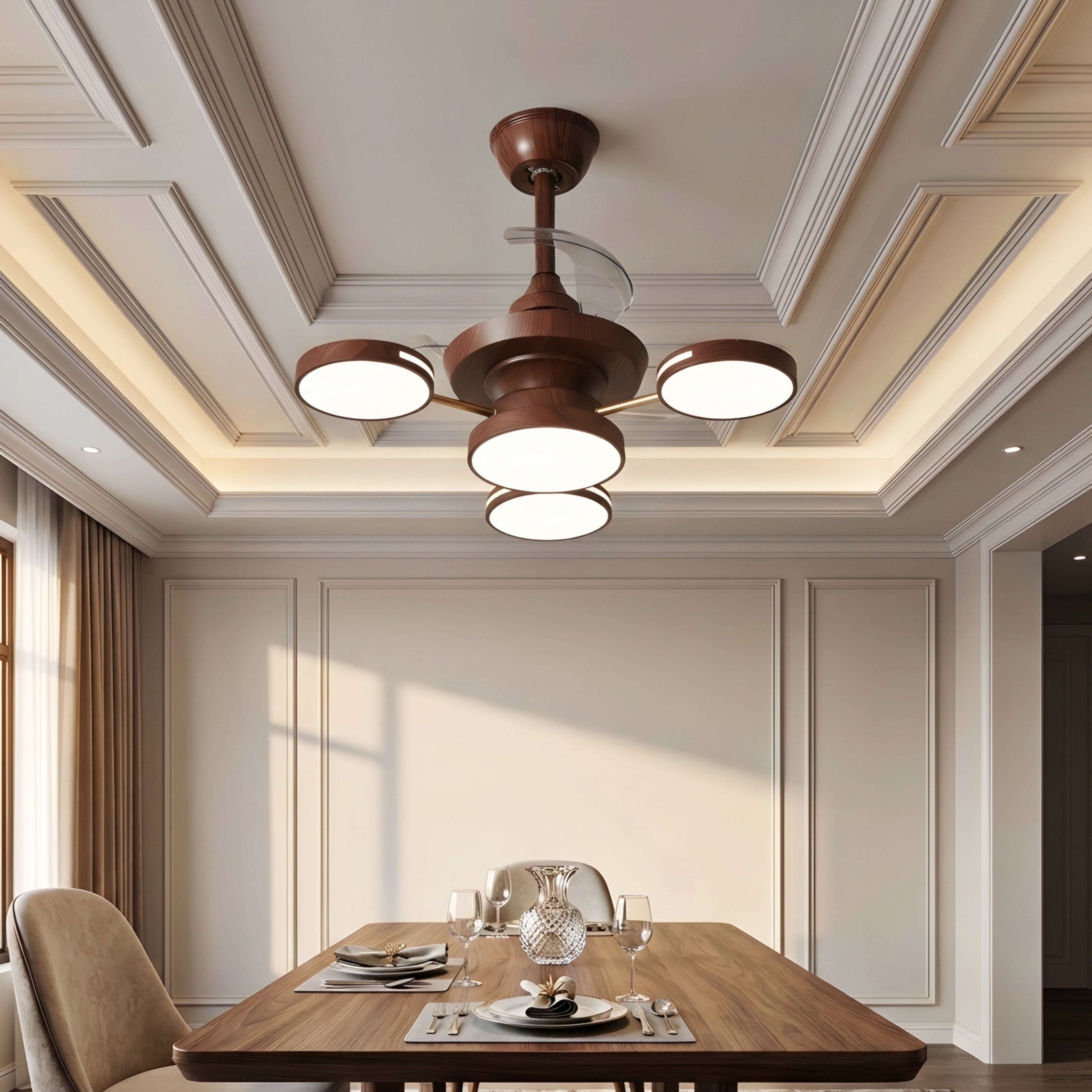 Aurex Four Light Ceiling Fan Light – Modern Gold LED Chandelier Fan Retractable Blade Fixture