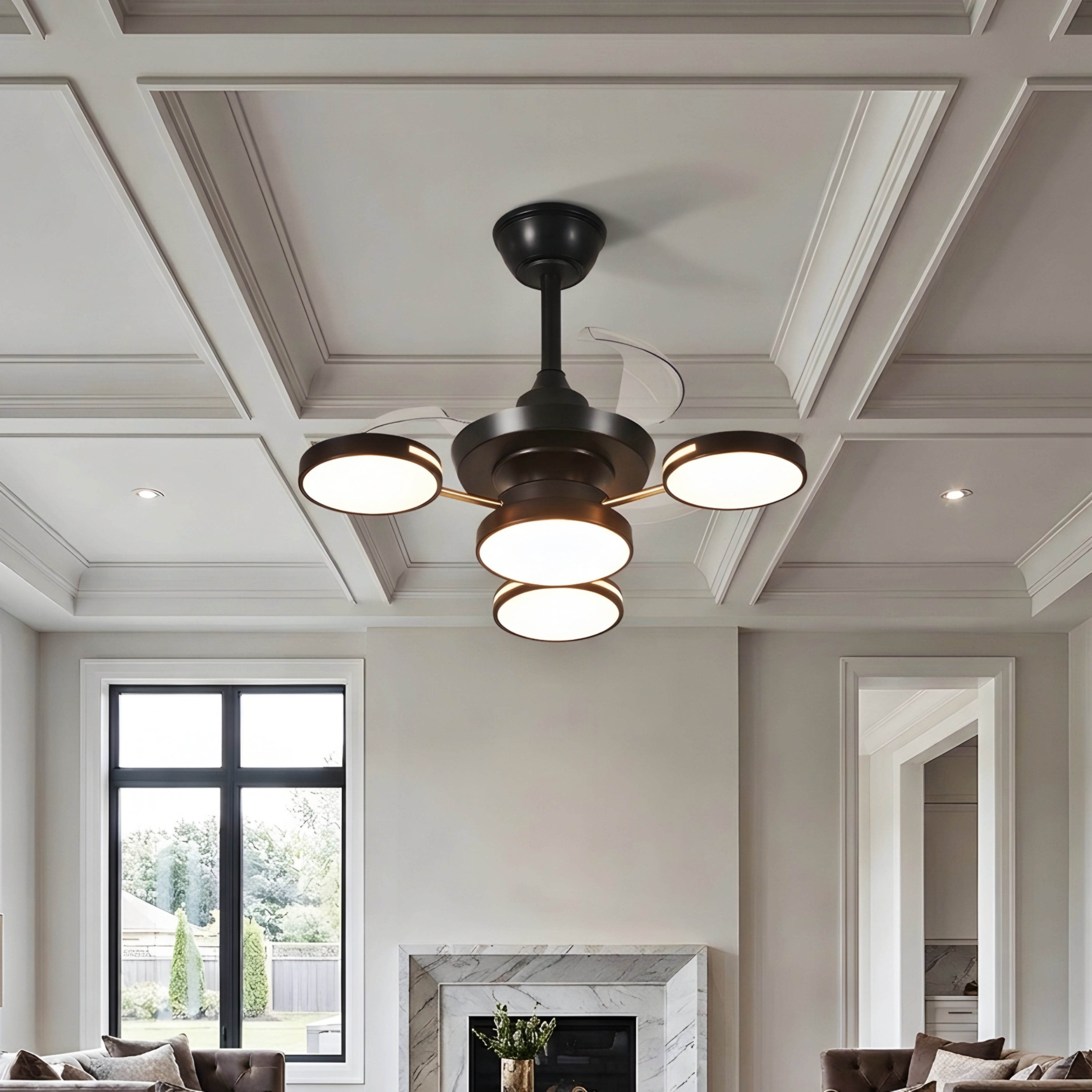 Aurex Four Light Ceiling Fan Light – Modern Gold LED Chandelier Fan Retractable Blade Fixture
