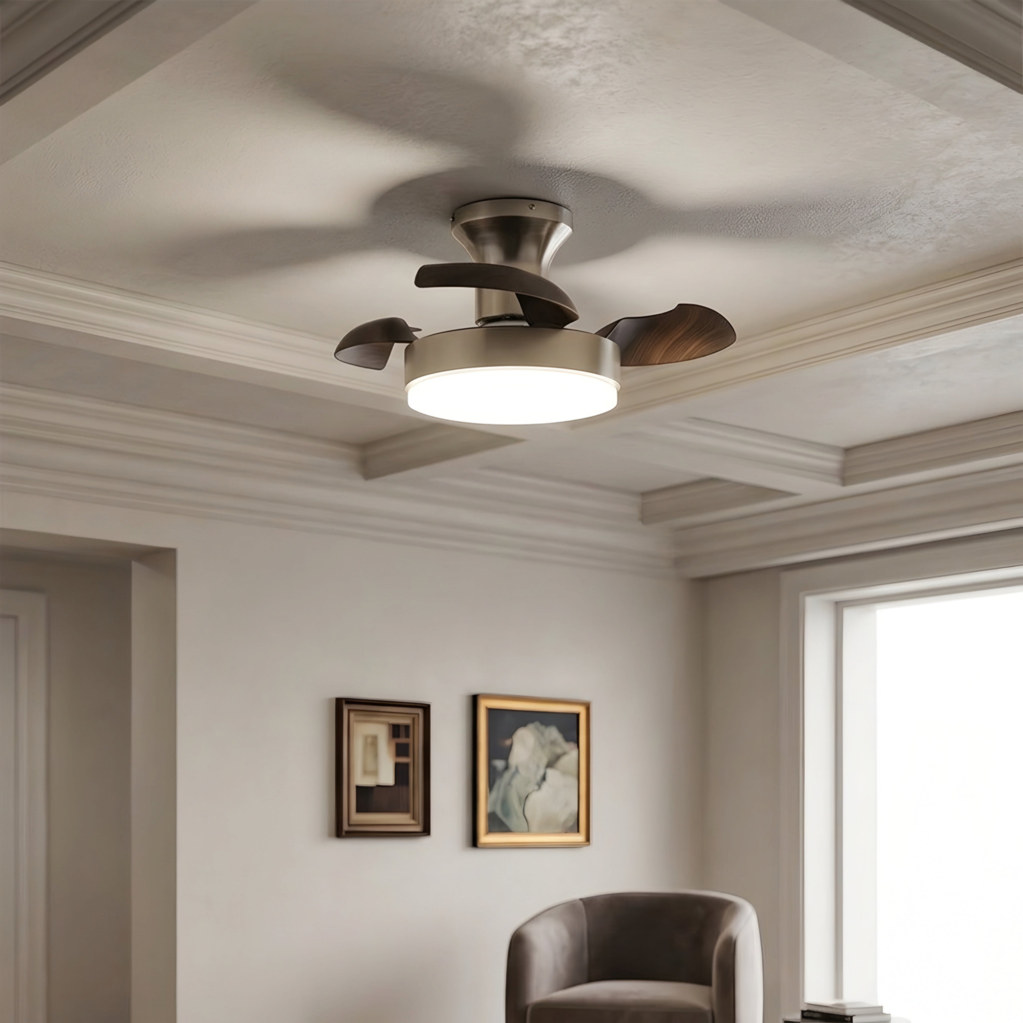 Aurelium Blade Ceiling Fan Light – Modern LED Flush Mount Low Profile Bedroom Living Room Fixture