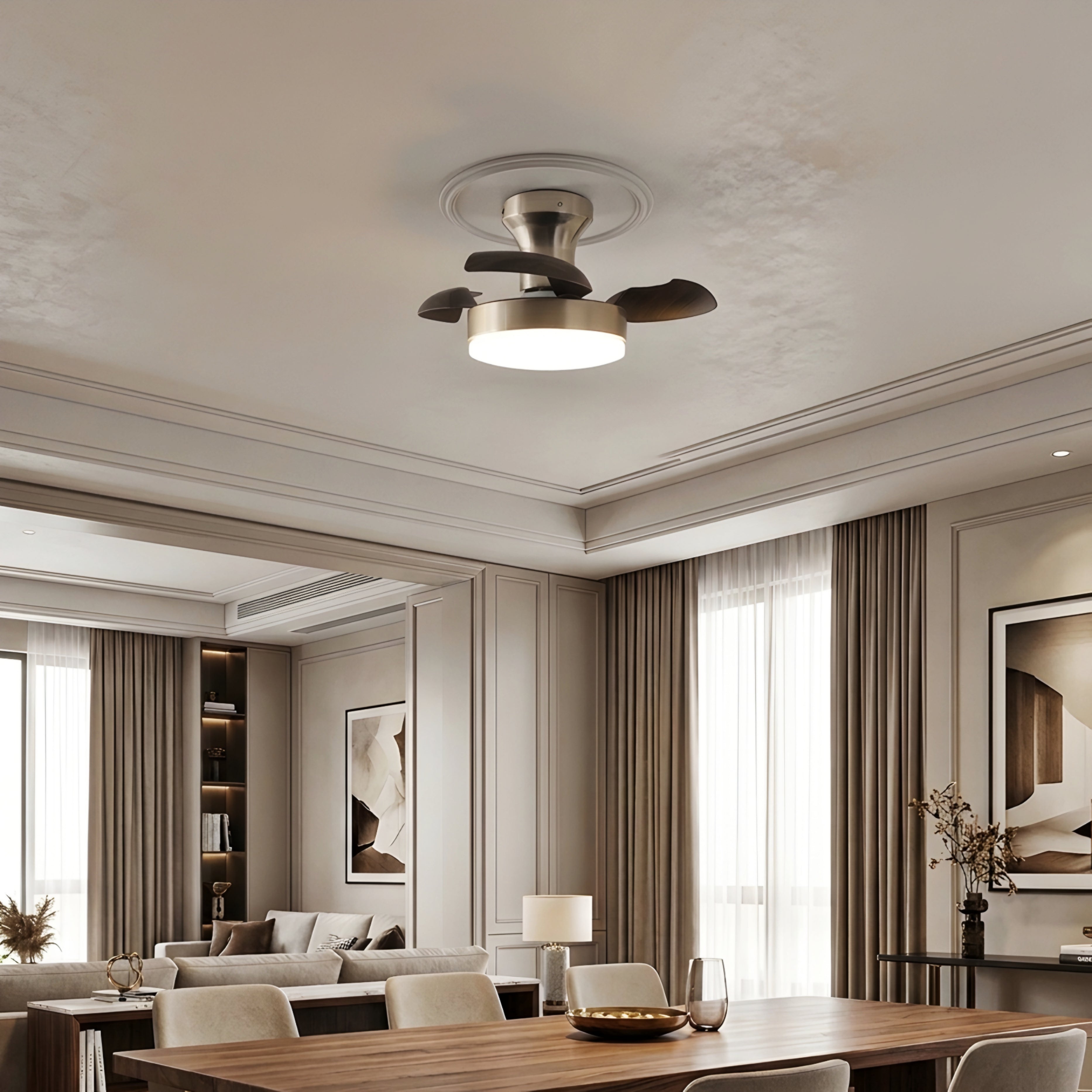 Aurelium Blade Ceiling Fan Light – Modern LED Flush Mount Low Profile Bedroom Living Room Fixture