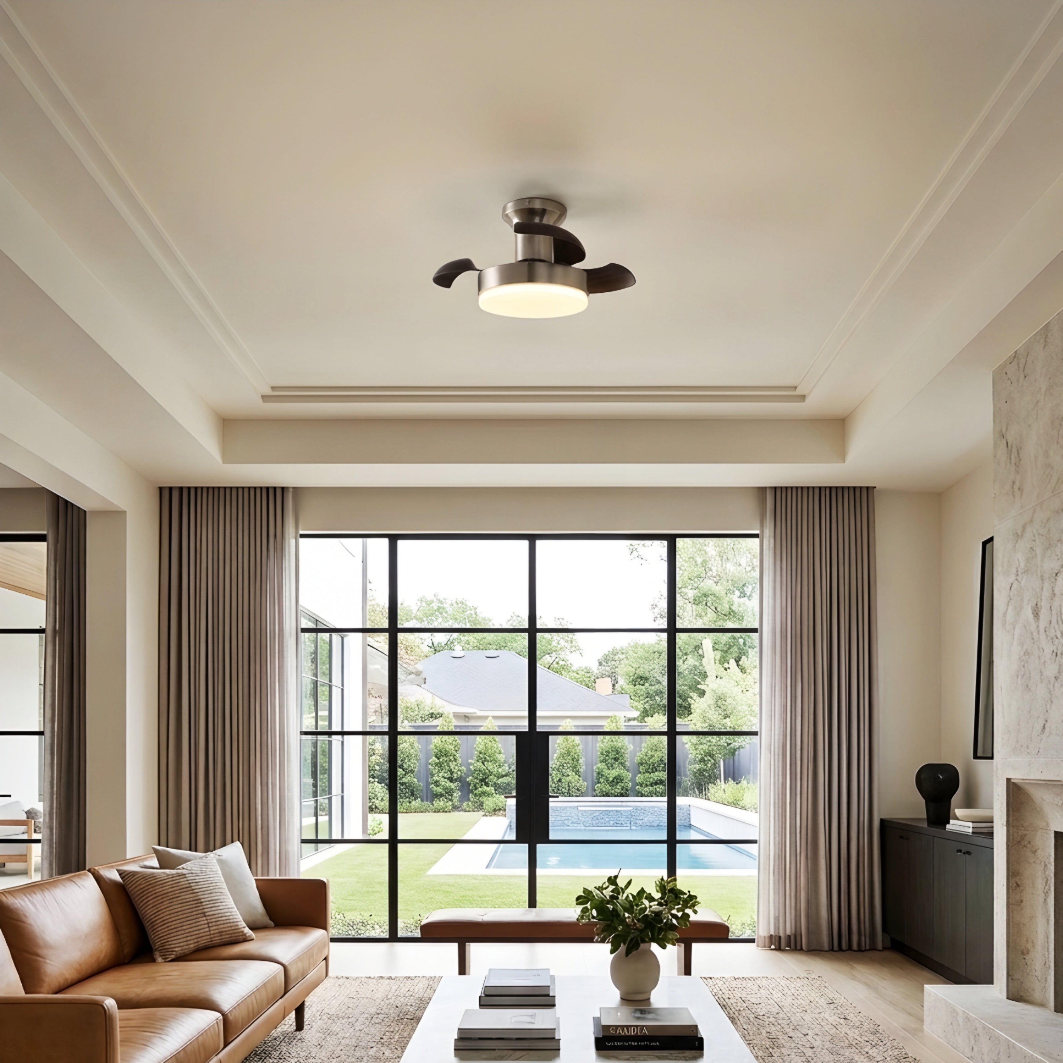 Aurelium Blade Ceiling Fan Light – Modern LED Flush Mount Low Profile Bedroom Living Room Fixture