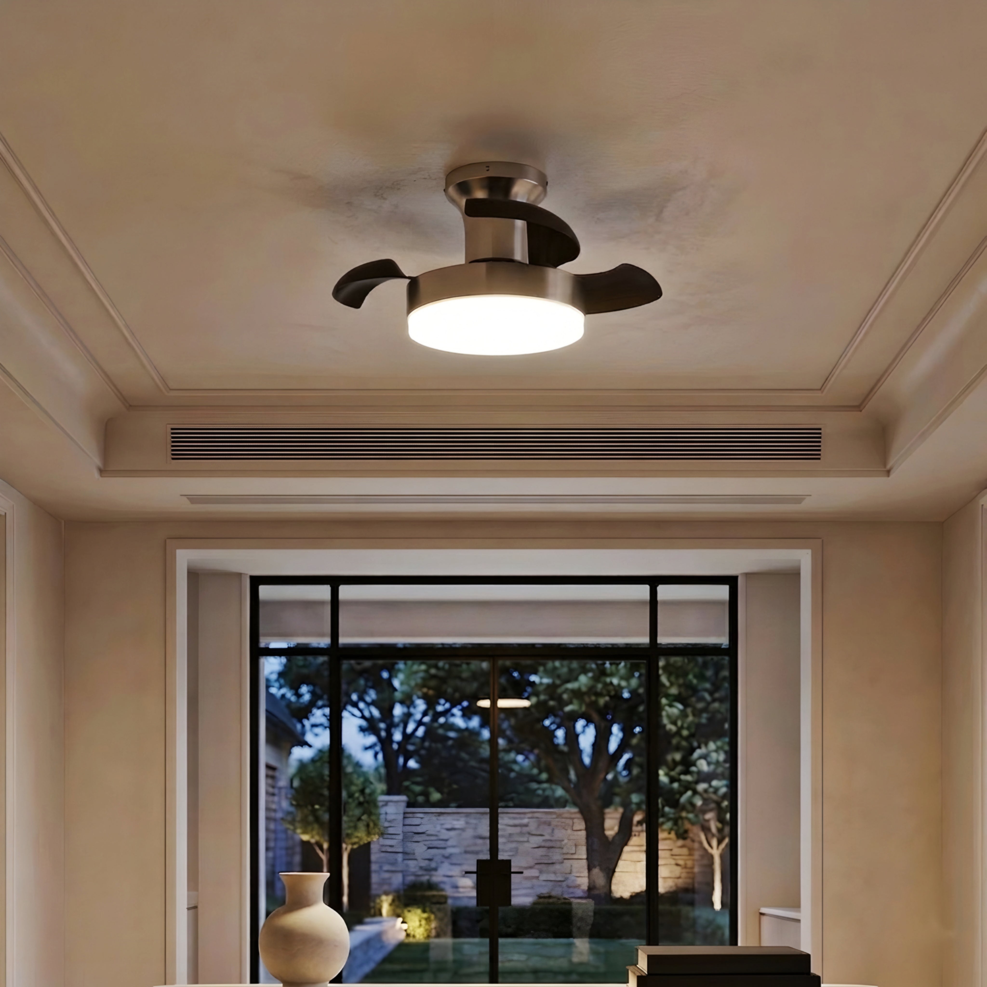Aurelium Blade Ceiling Fan Light – Modern LED Flush Mount Low Profile Bedroom Living Room Fixture