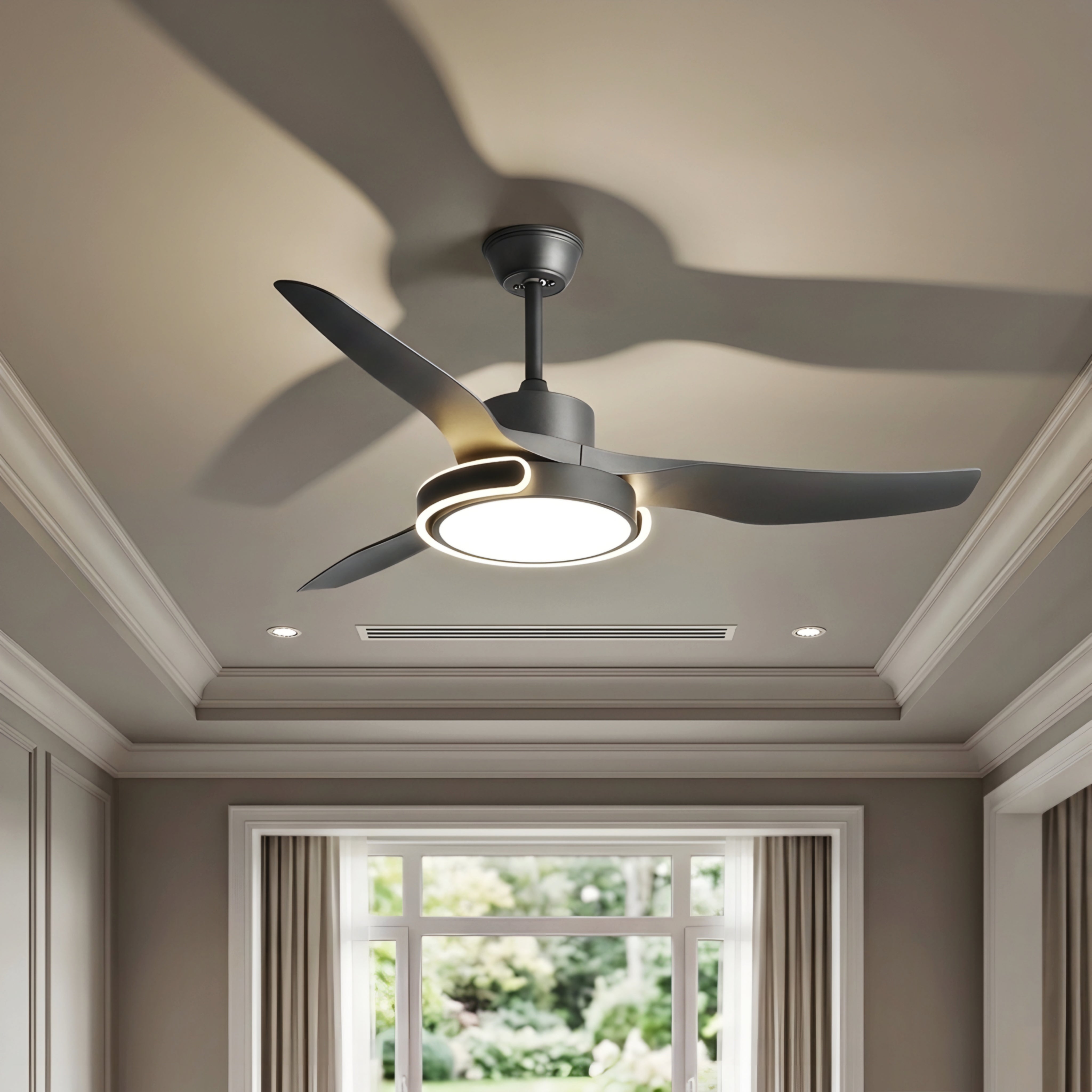 Velmora Smart Ceiling Fan Light – Modern LED Remote Control Dimmable Black Low Profile Fixture