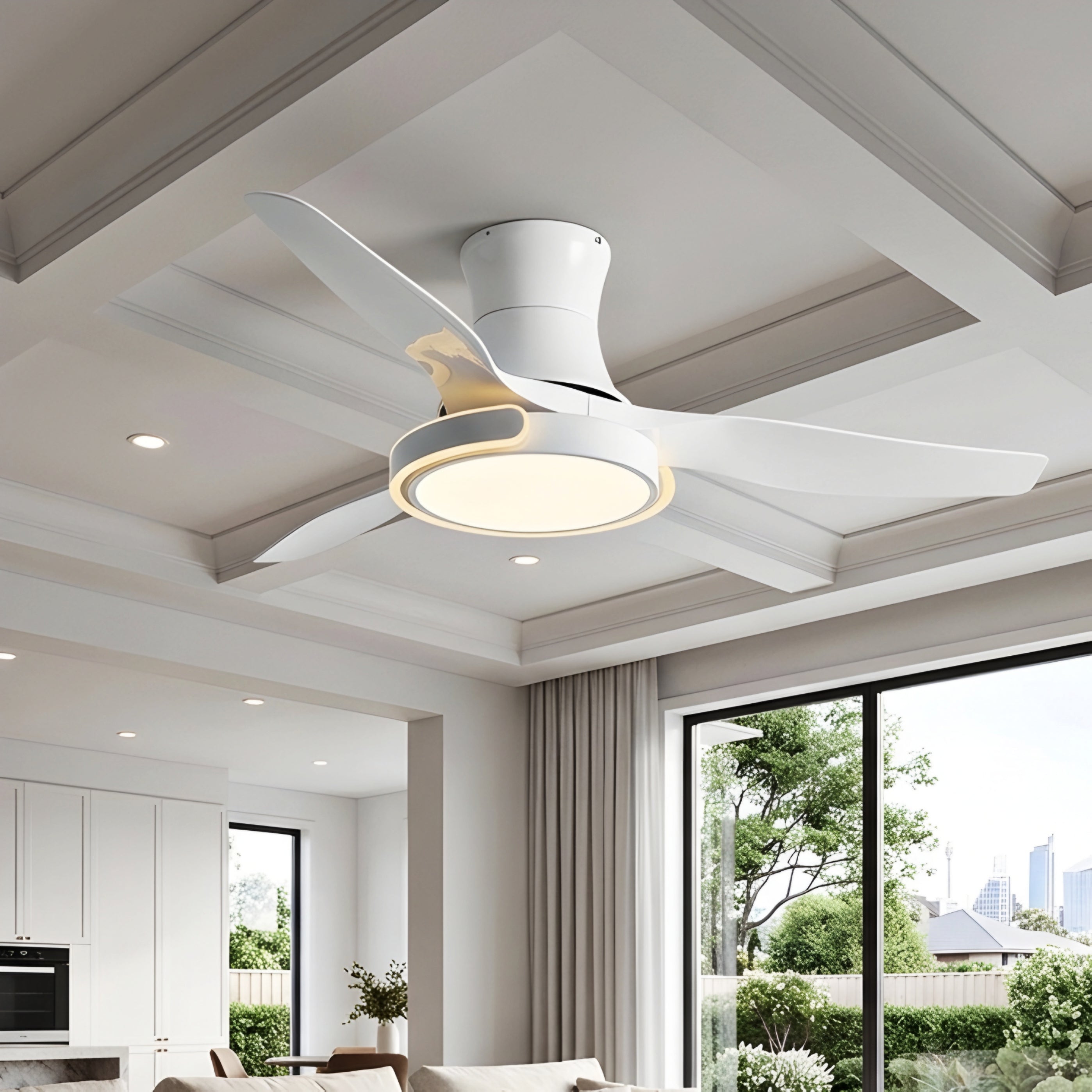 Velmora Smart Ceiling Fan Light – Modern LED Remote Control Dimmable Black Low Profile Fixture