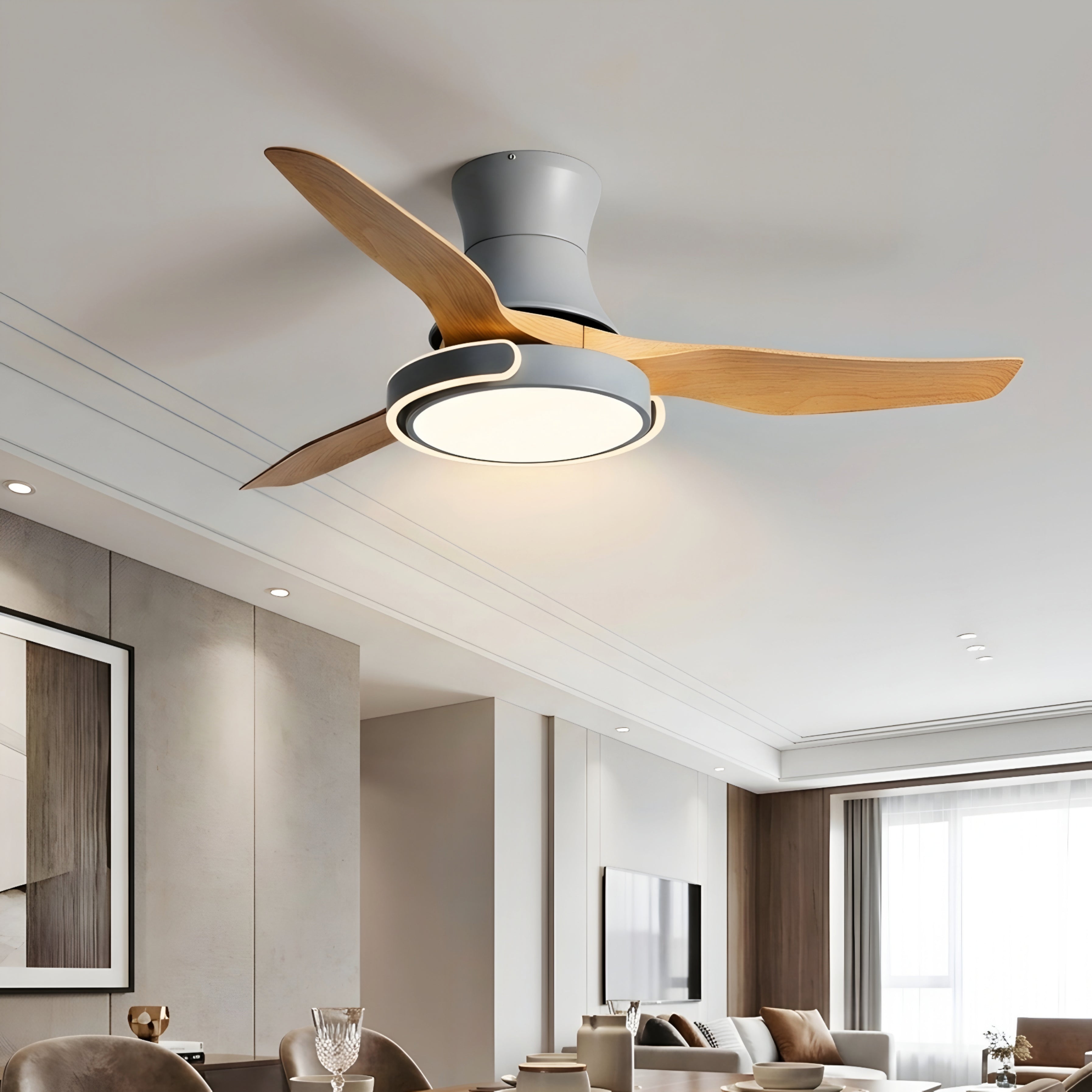 Velmora Smart Ceiling Fan Light – Modern LED Remote Control Dimmable Black Low Profile Fixture