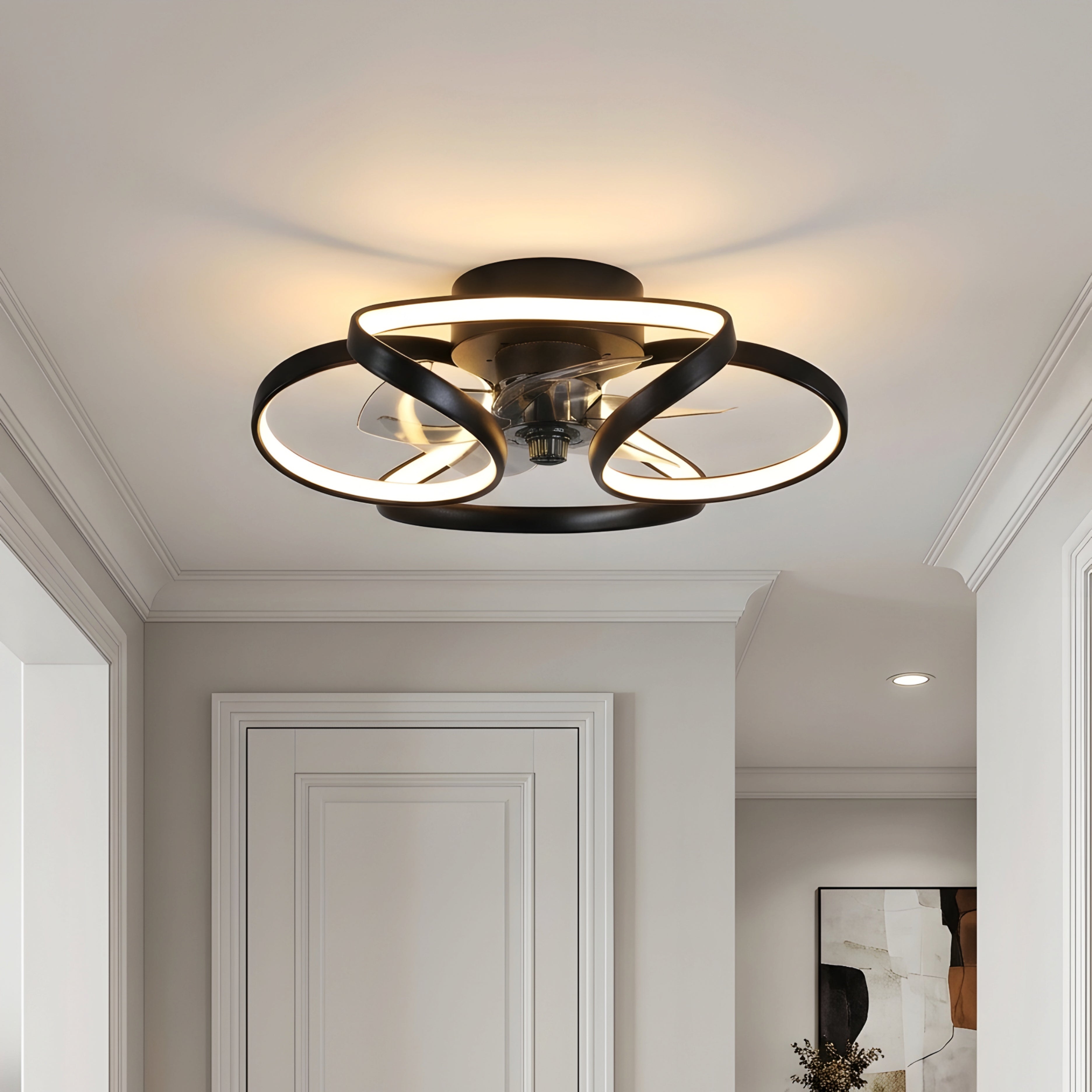 Orvexa Retractable Ceiling Fan Light – Modern LED Flush Mount Dimmable Remote Bedroom Living Room