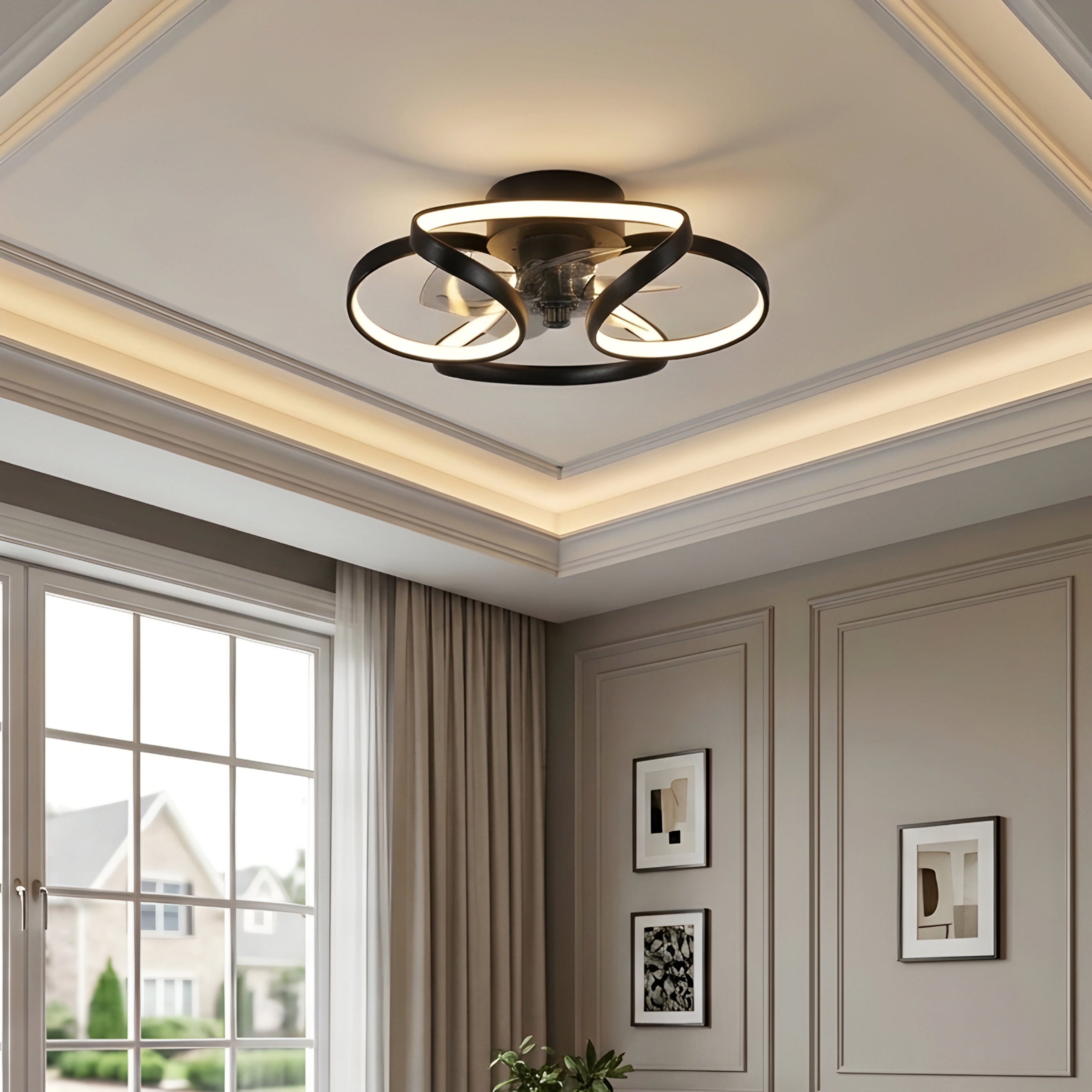 Orvexa Retractable Ceiling Fan Light – Modern LED Flush Mount Dimmable Remote Bedroom Living Room