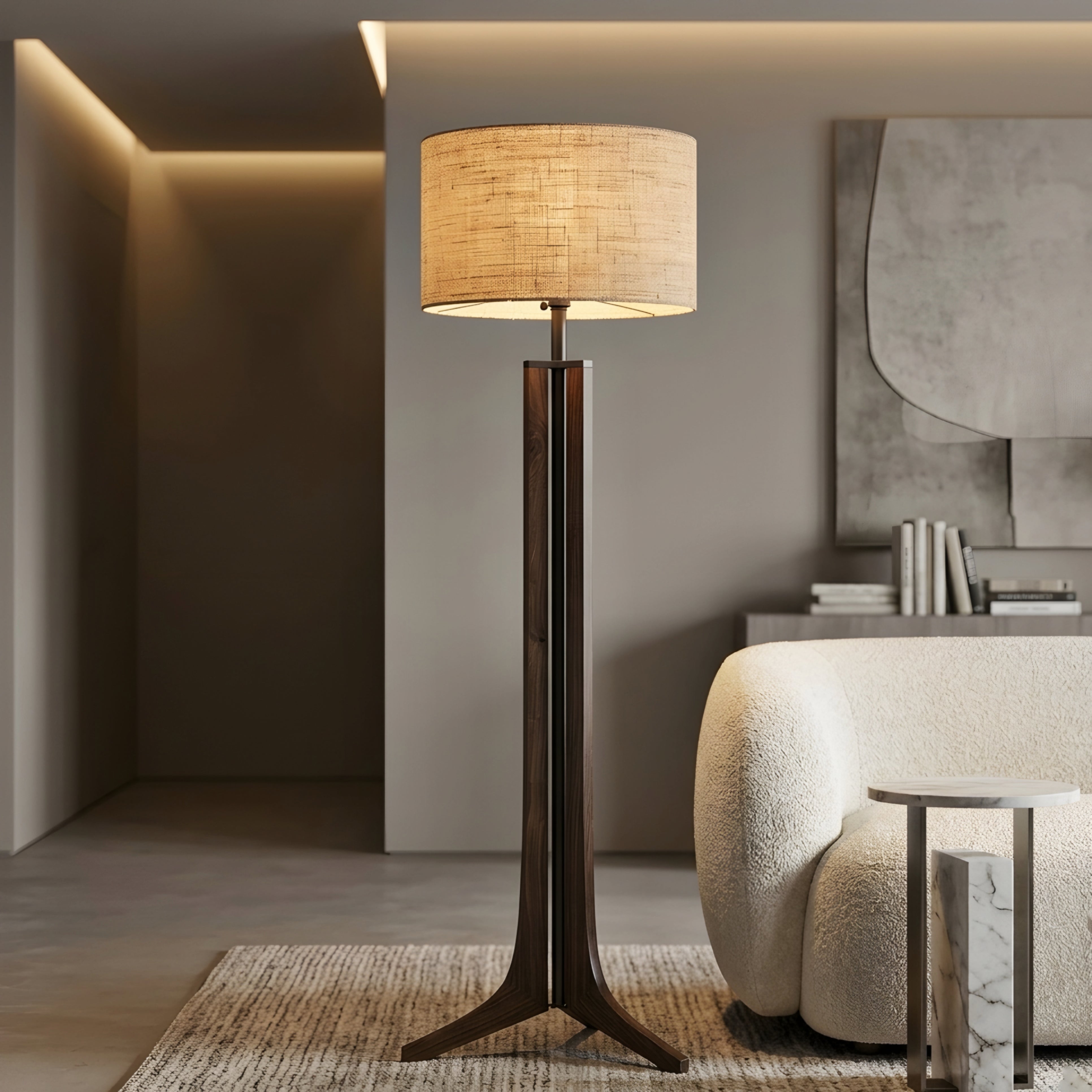 Musa Wood Tripod Floor Lamp – Mid-Century Modern Linen Shade Standing Light
