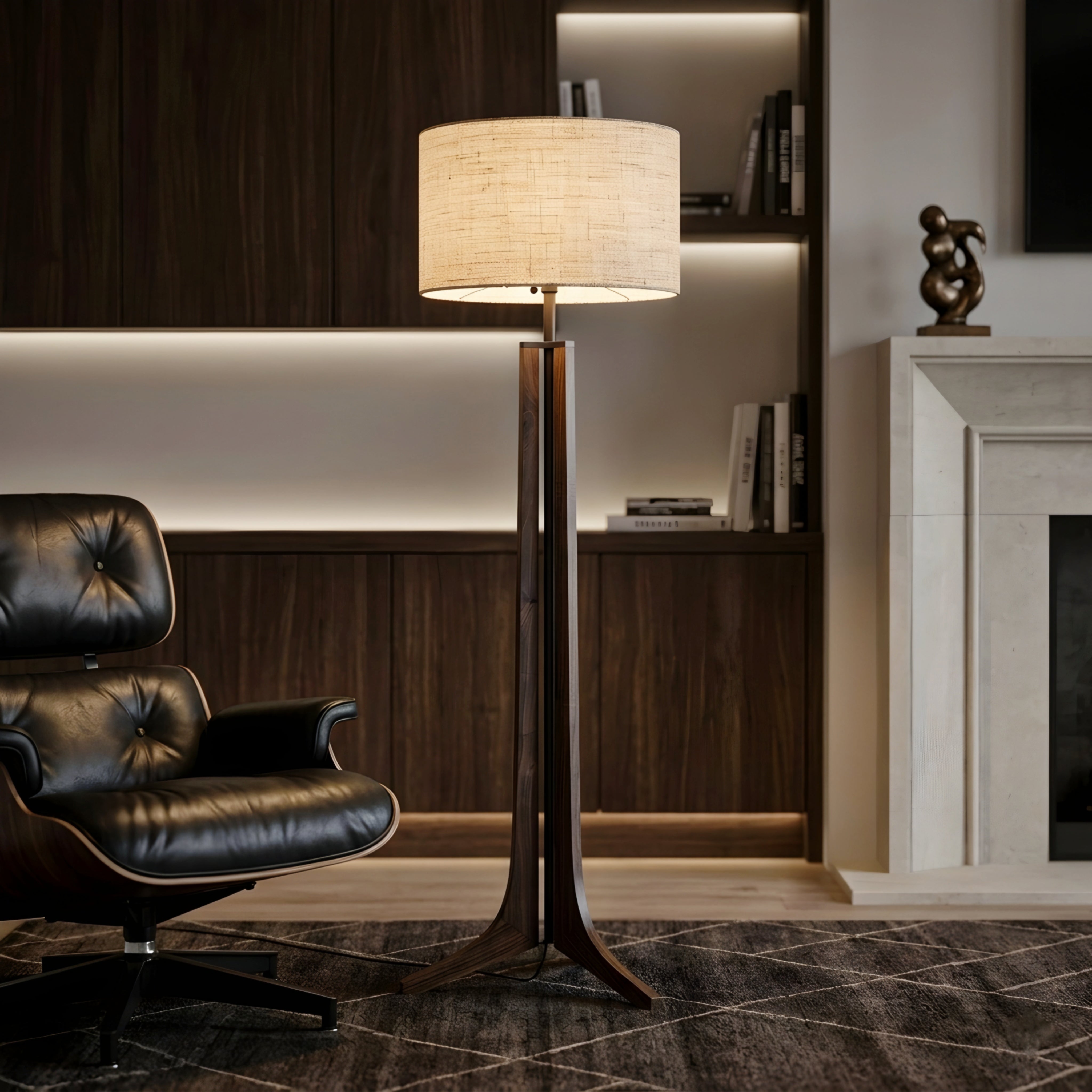 Musa Wood Tripod Floor Lamp – Mid-Century Modern Linen Shade Standing Light