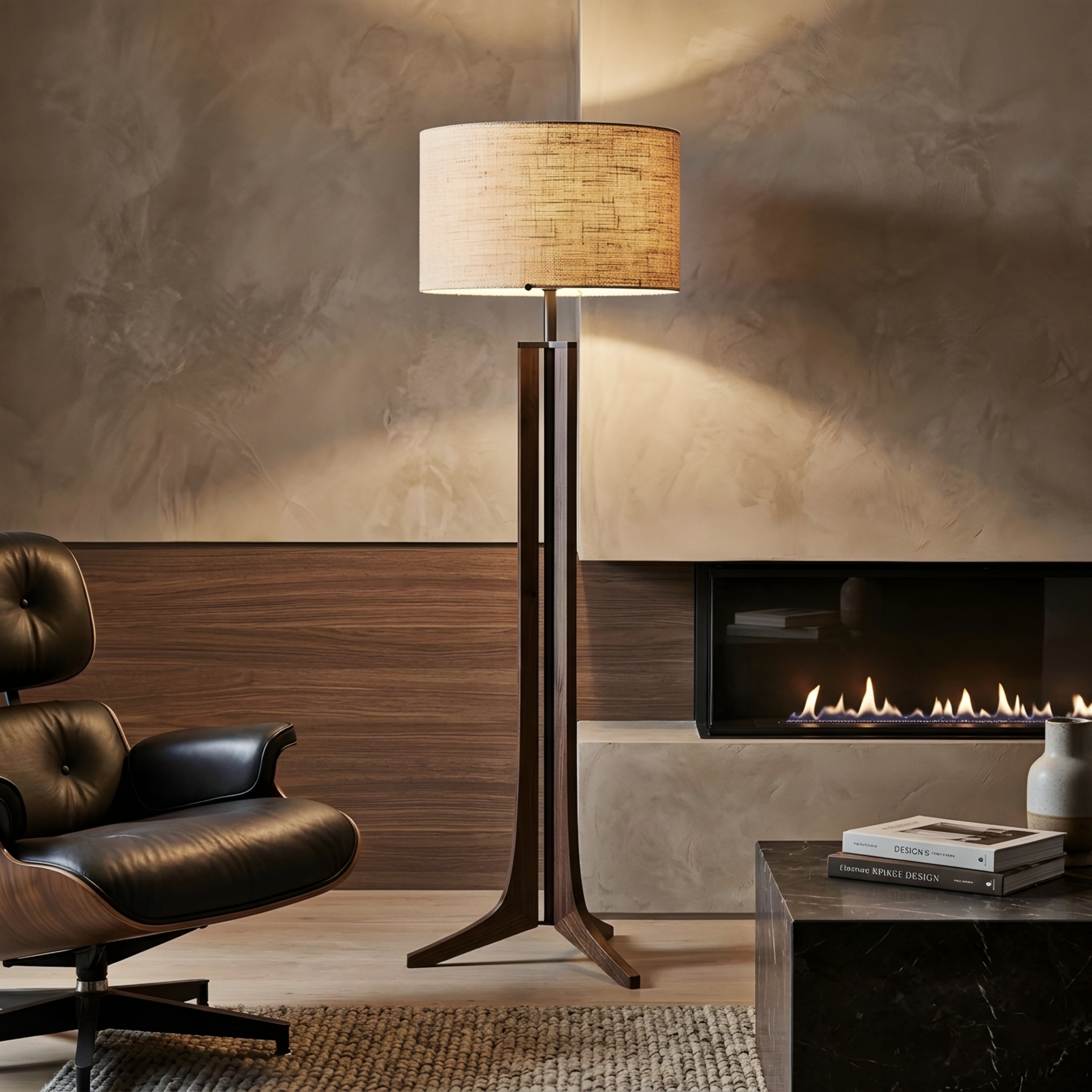 Musa Wood Tripod Floor Lamp – Mid-Century Modern Linen Shade Standing Light