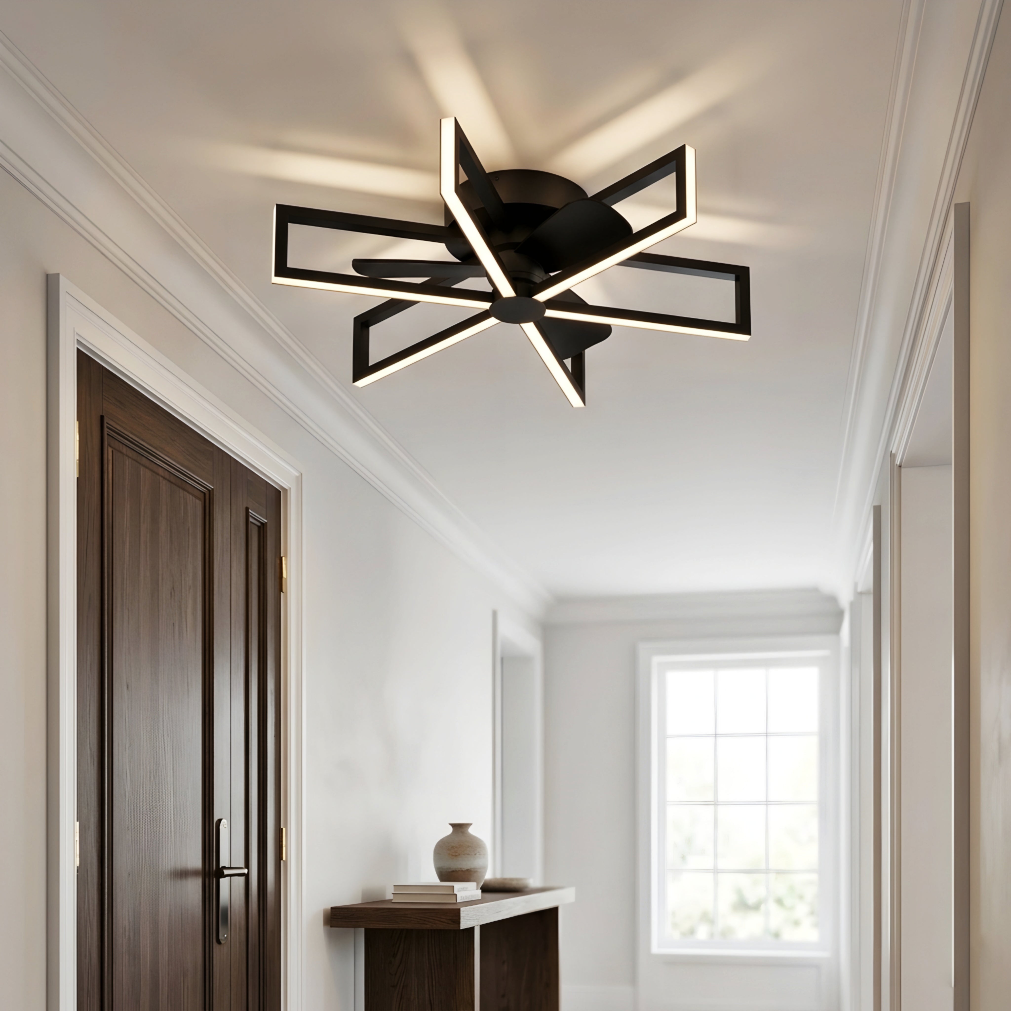 Zentari Ceiling Fan Light – Modern LED Black Flush Mount Minimalist Geometric Bedroom Lighting
