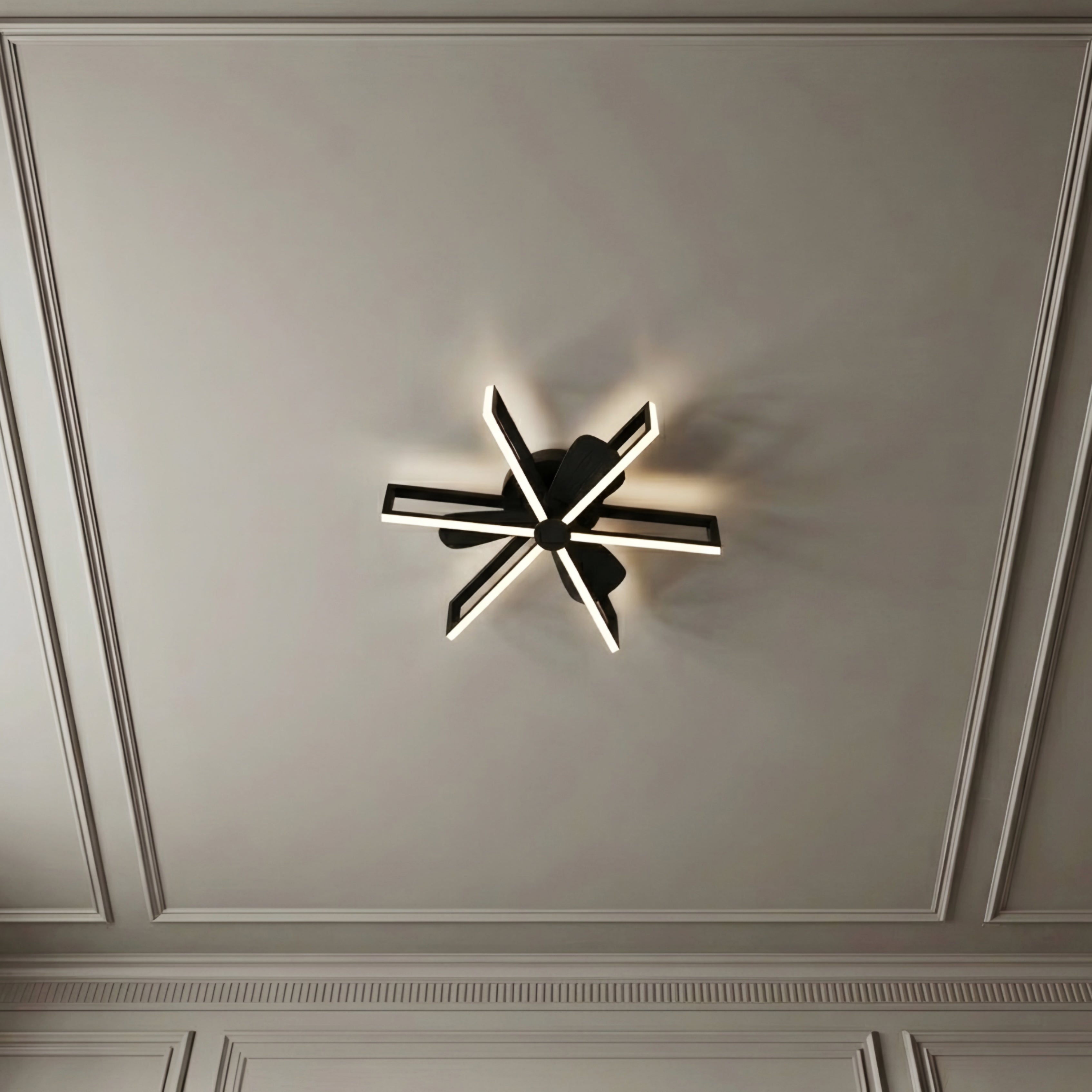 Zentari Ceiling Fan Light – Modern LED Black Flush Mount Minimalist Geometric Bedroom Lighting