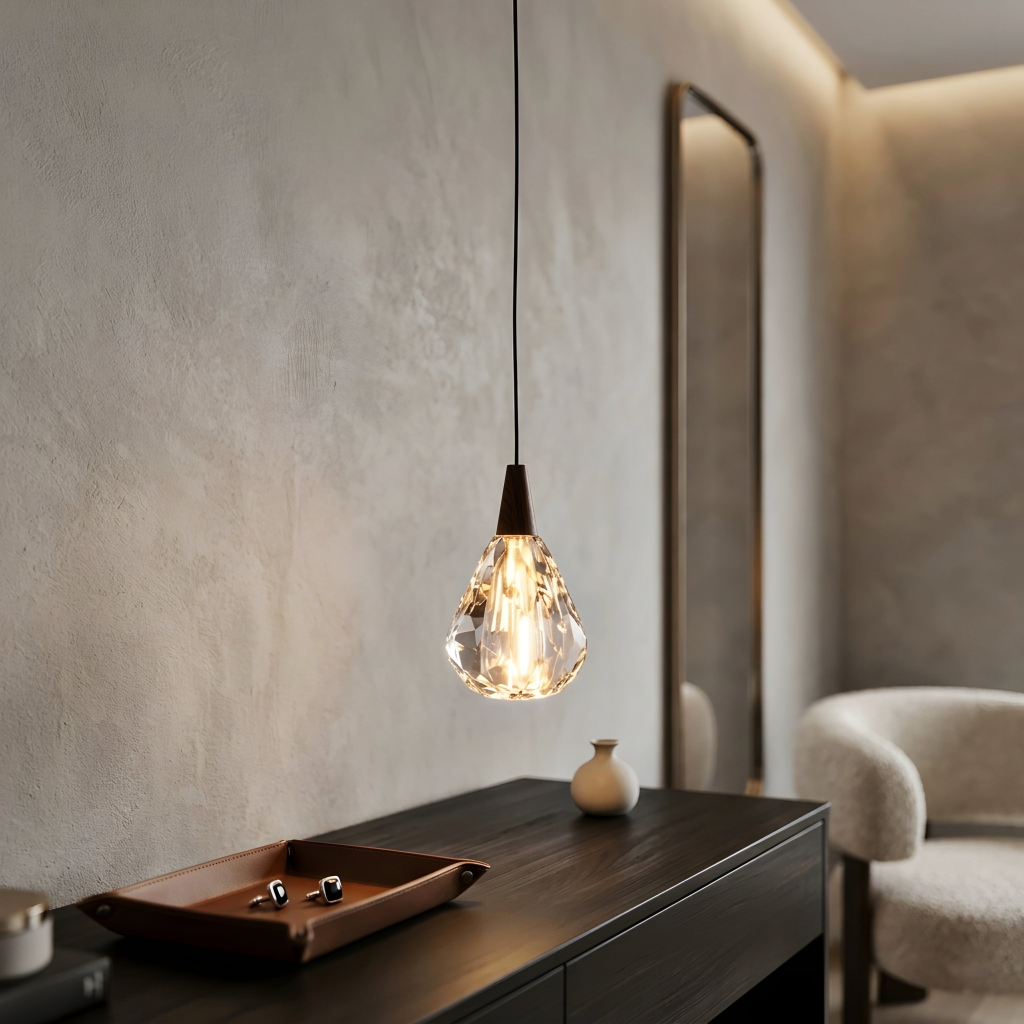Elira Crystal Pendant Light – Modern Minimalist Bedside Teardrop Glass Hanging Ceiling Lighting