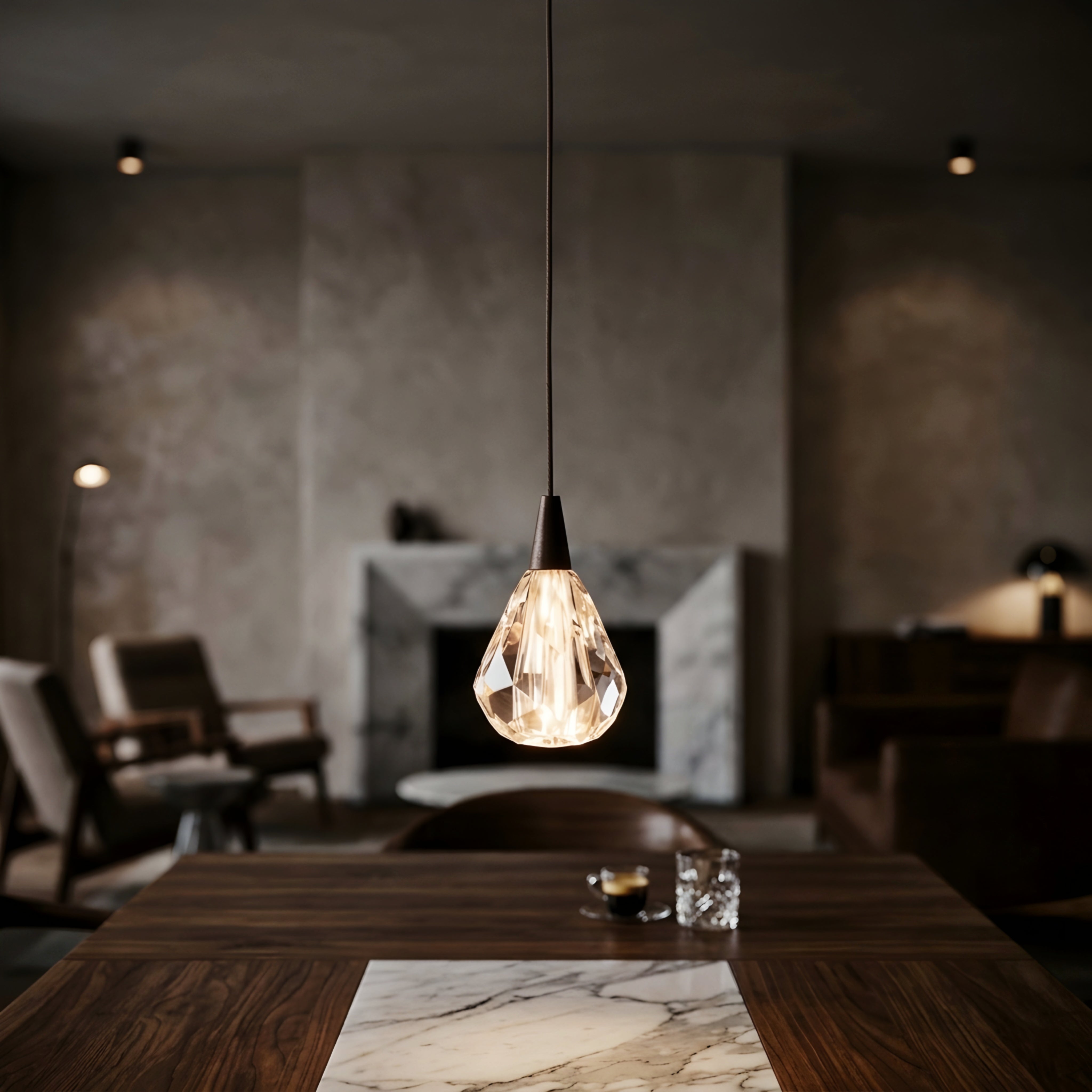 Elira Crystal Pendant Light – Modern Minimalist Bedside Teardrop Glass Hanging Ceiling Lighting
