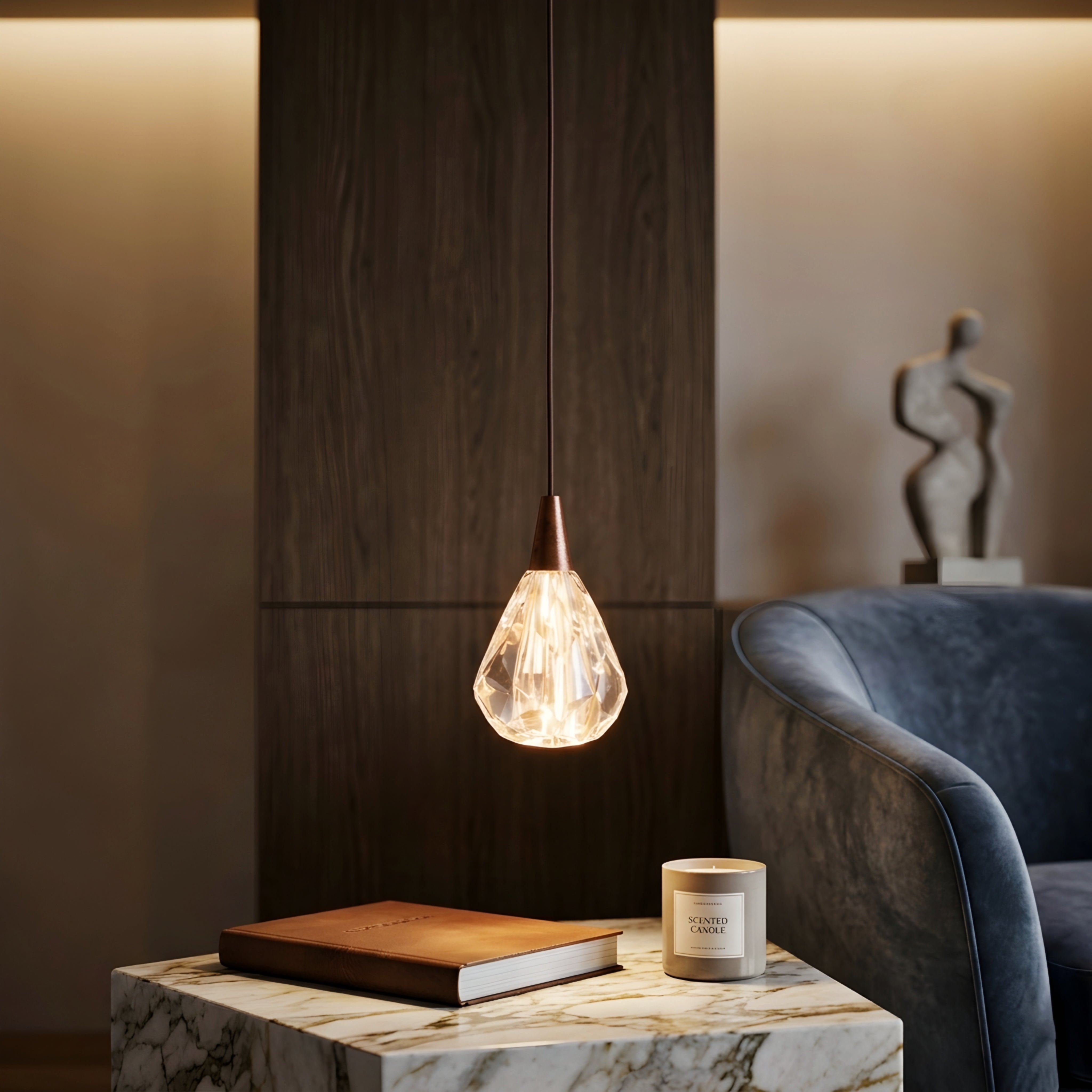 Elira Crystal Pendant Light – Modern Minimalist Bedside Teardrop Glass Hanging Ceiling Lighting