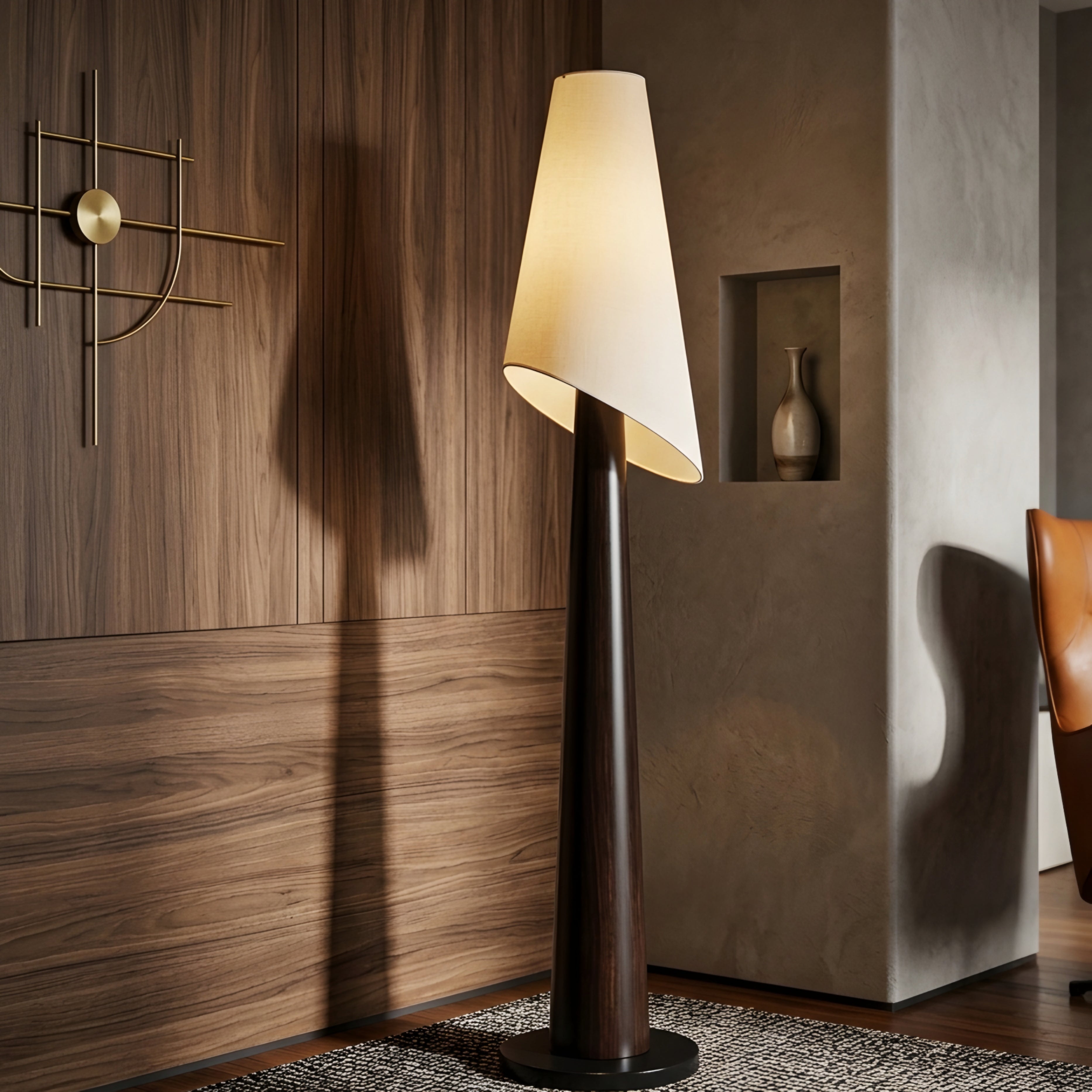 Solara Cone Floor Lamp – Modern Living Room Floor Lamp Bedroom Decorative Lighting Black Tapered Design
