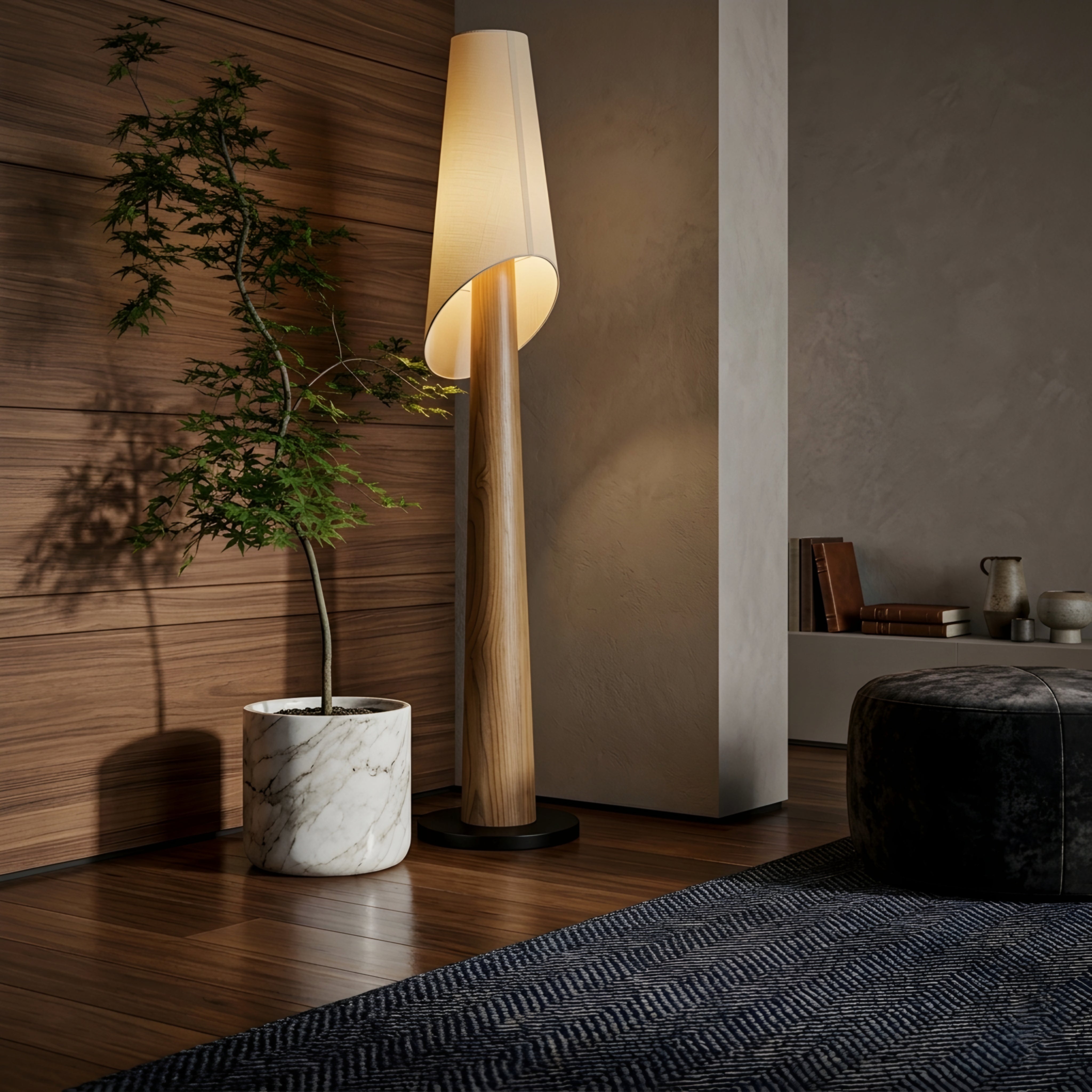 Solara Cone Floor Lamp – Modern Living Room Floor Lamp Bedroom Decorative Lighting Black Tapered Design