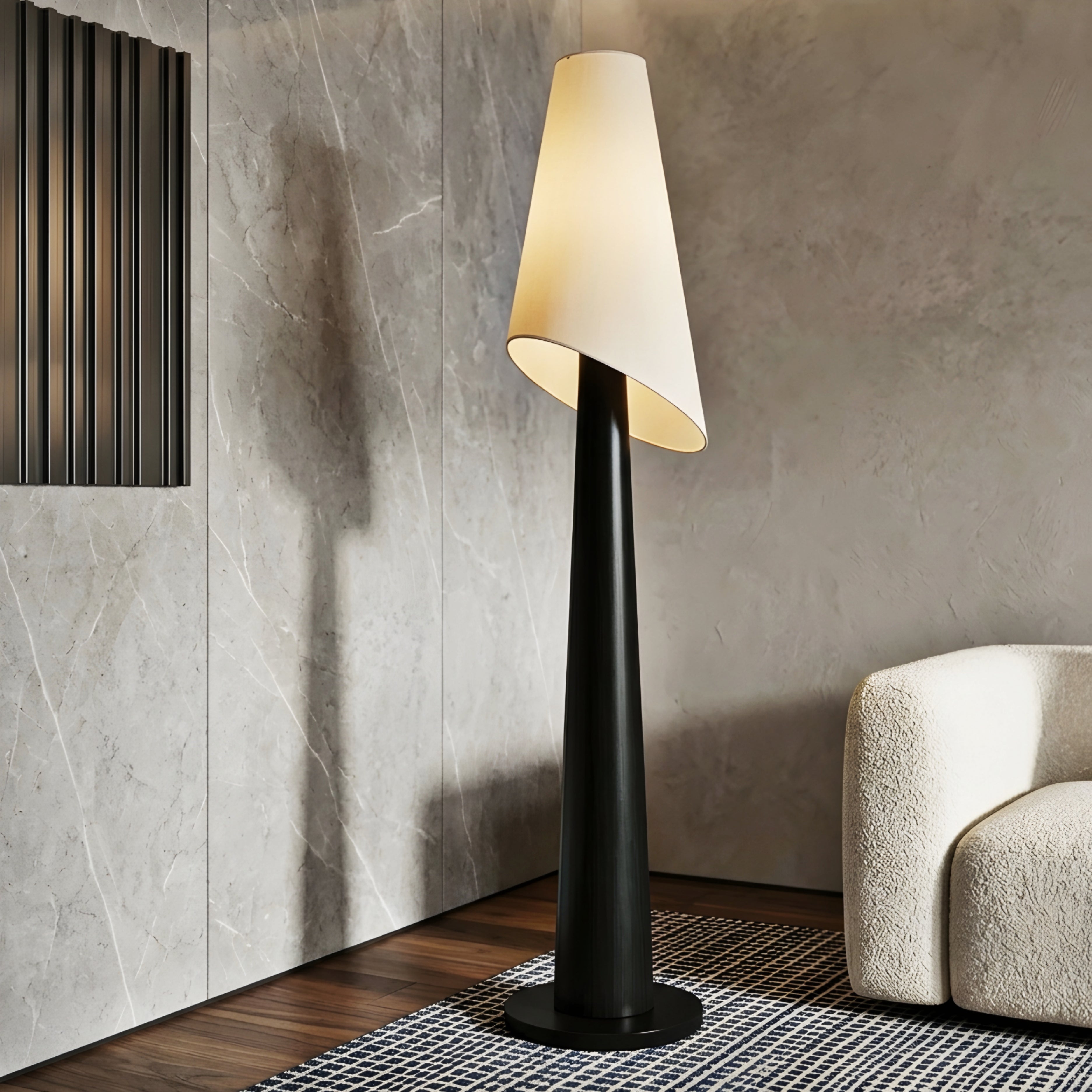 Solara Cone Floor Lamp – Modern Living Room Floor Lamp Bedroom Decorative Lighting Black Tapered Design