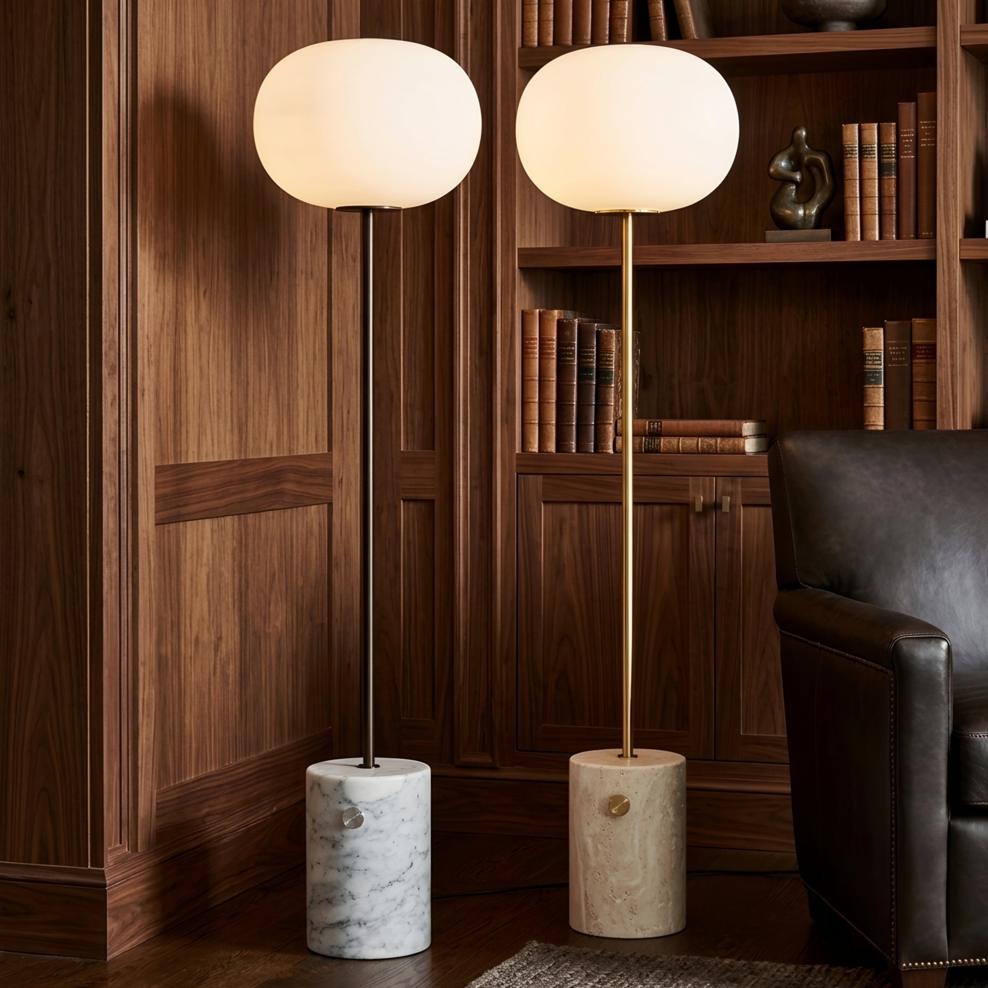 Lumina Stone Floor Lamp – Floor Living Room Lamps Modern Glass Shade Marble Base Bedroom Decorative Lighting