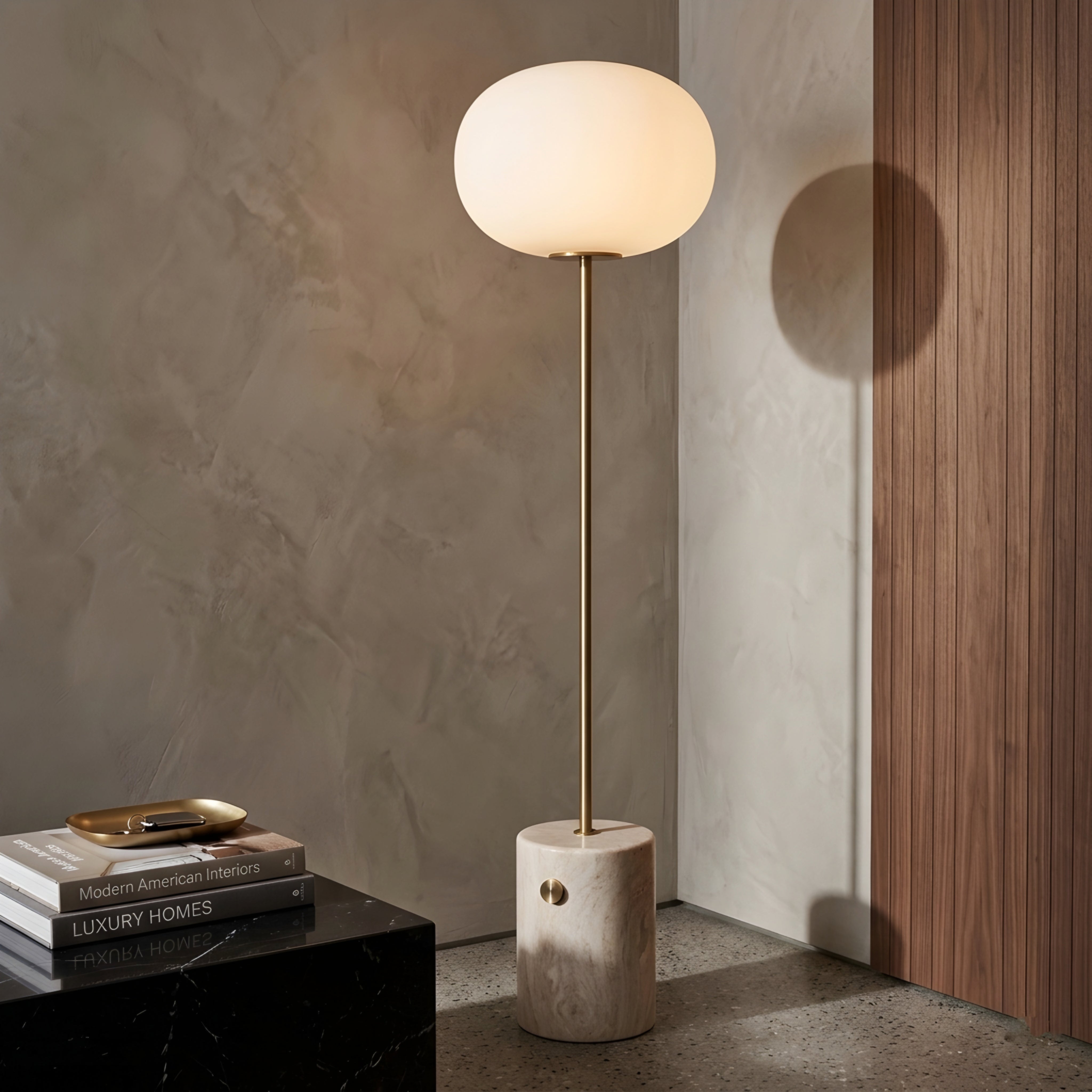 Lumina Stone Floor Lamp – Floor Living Room Lamps Modern Glass Shade Marble Base Bedroom Decorative Lighting