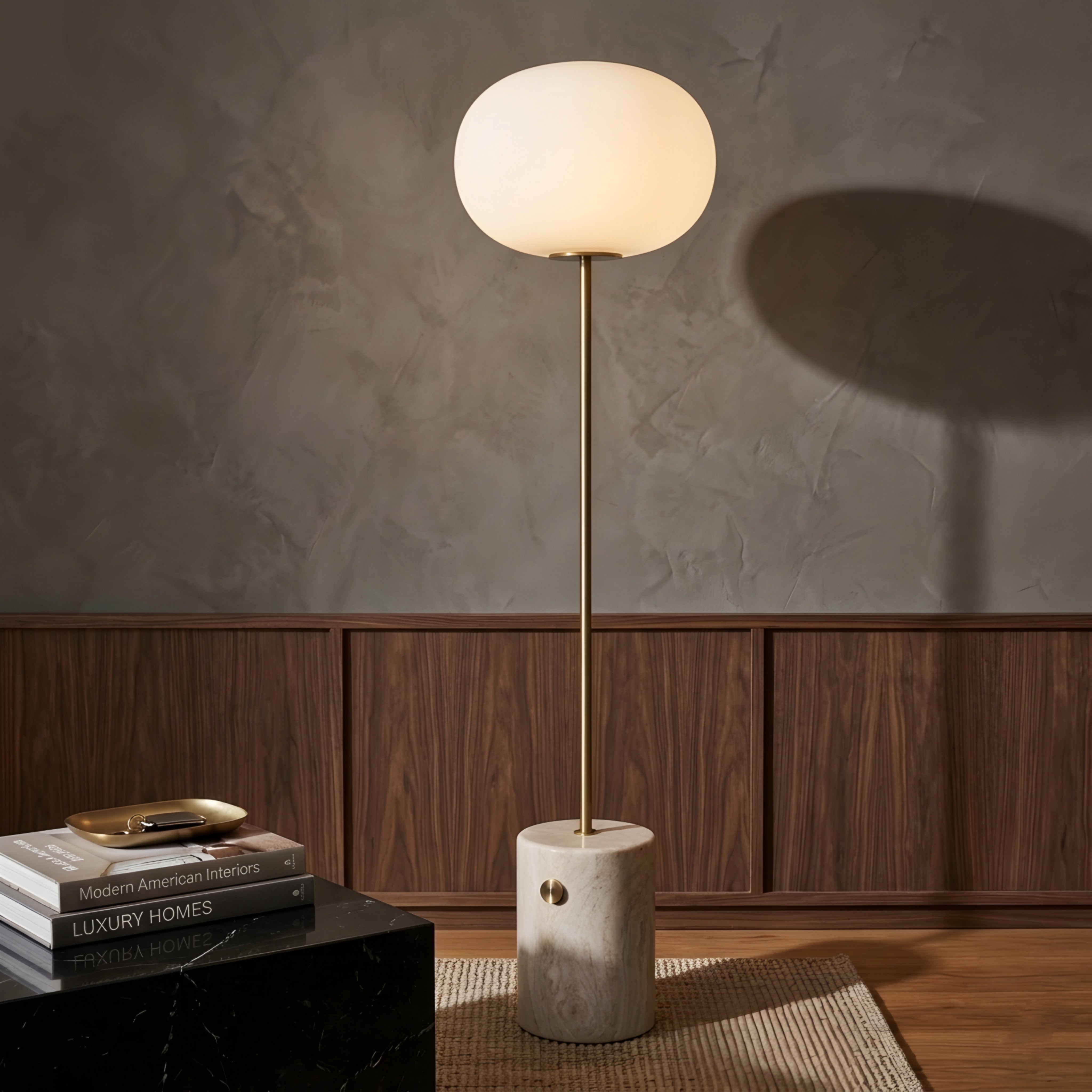 Lumina Stone Floor Lamp – Floor Living Room Lamps Modern Glass Shade Marble Base Bedroom Decorative Lighting