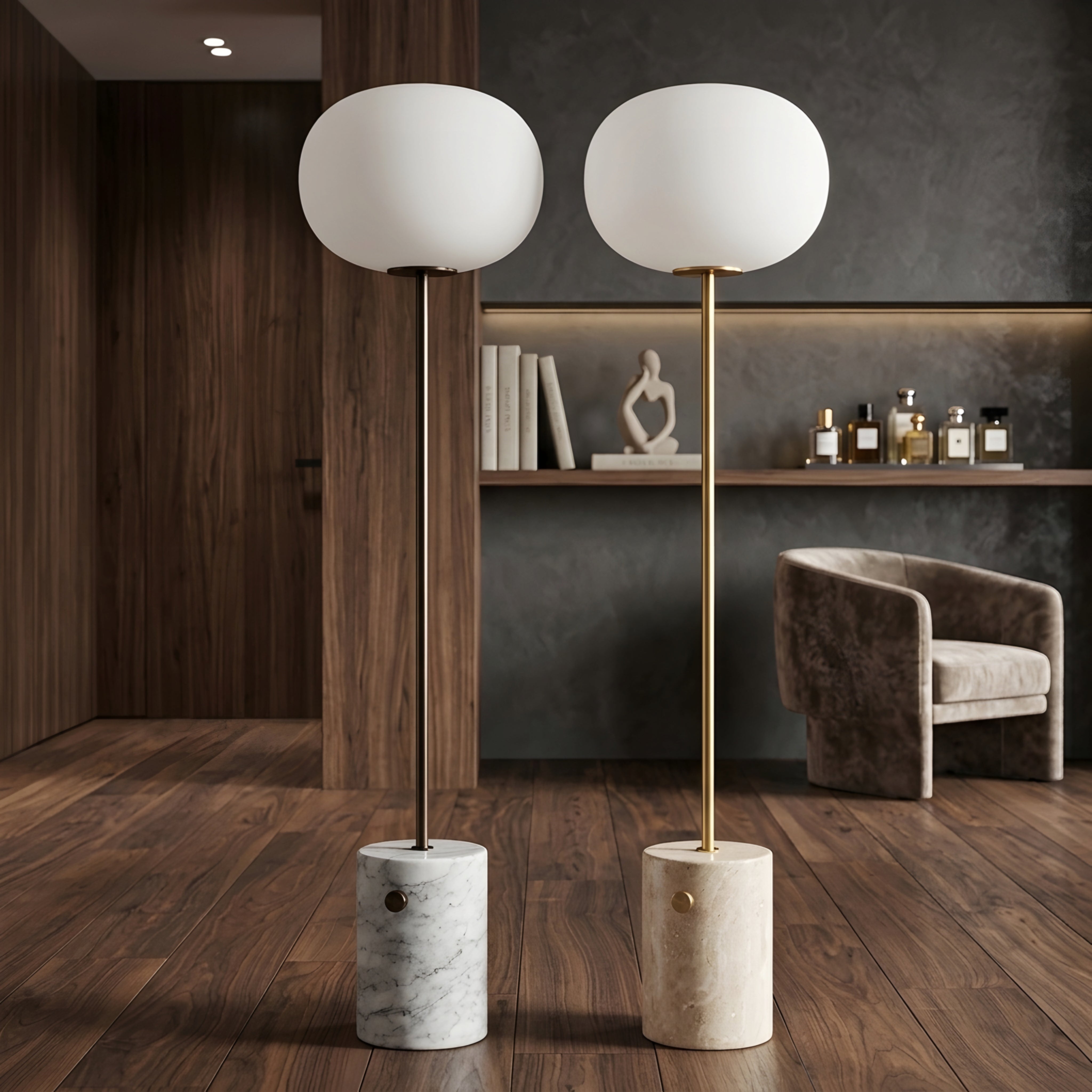 Lumina Stone Floor Lamp – Floor Living Room Lamps Modern Glass Shade Marble Base Bedroom Decorative Lighting