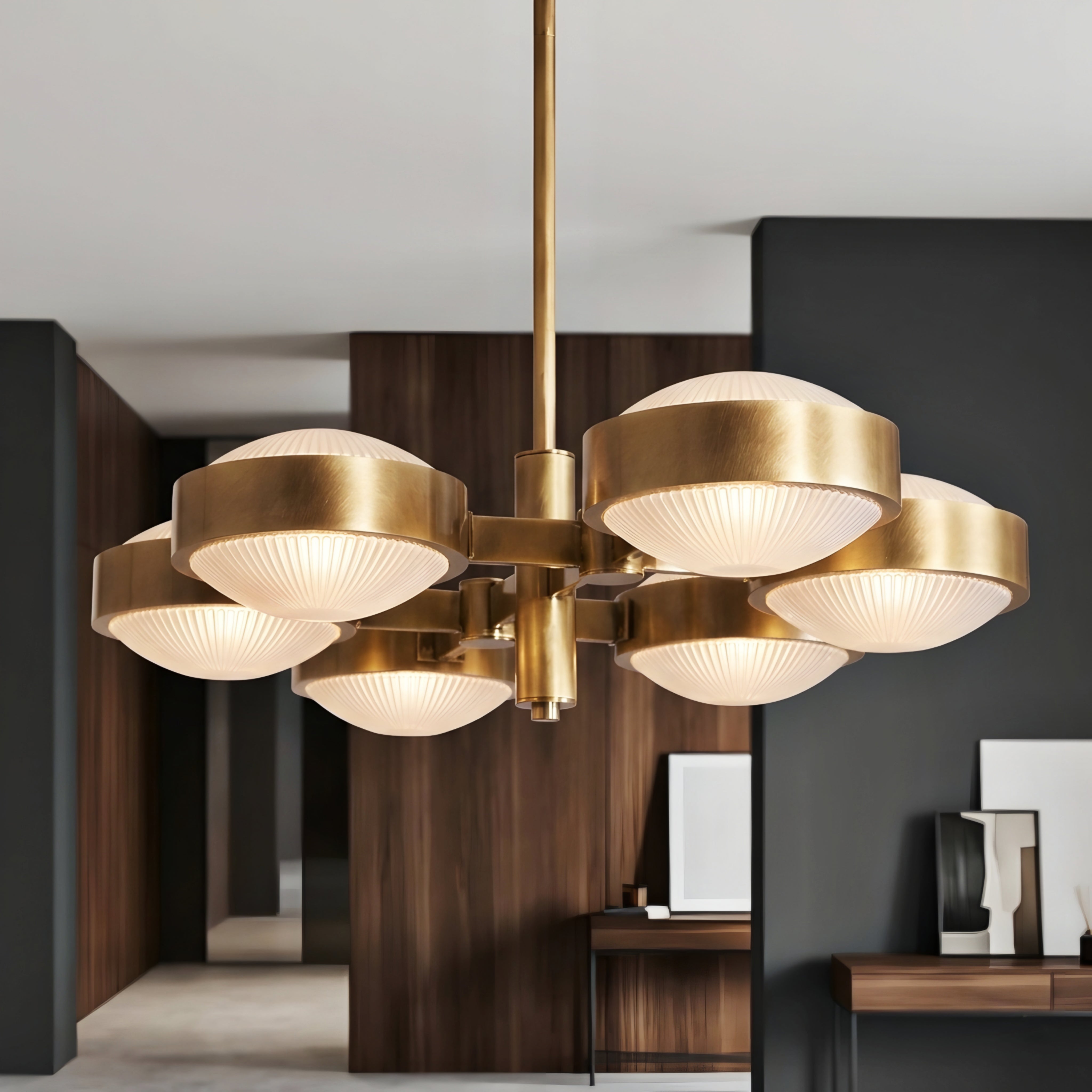Aurelius Mid-Century Chandelier – Brass Ceiling Light Fixture Multi-Arm Dining Room Living Room Decorative Lighting