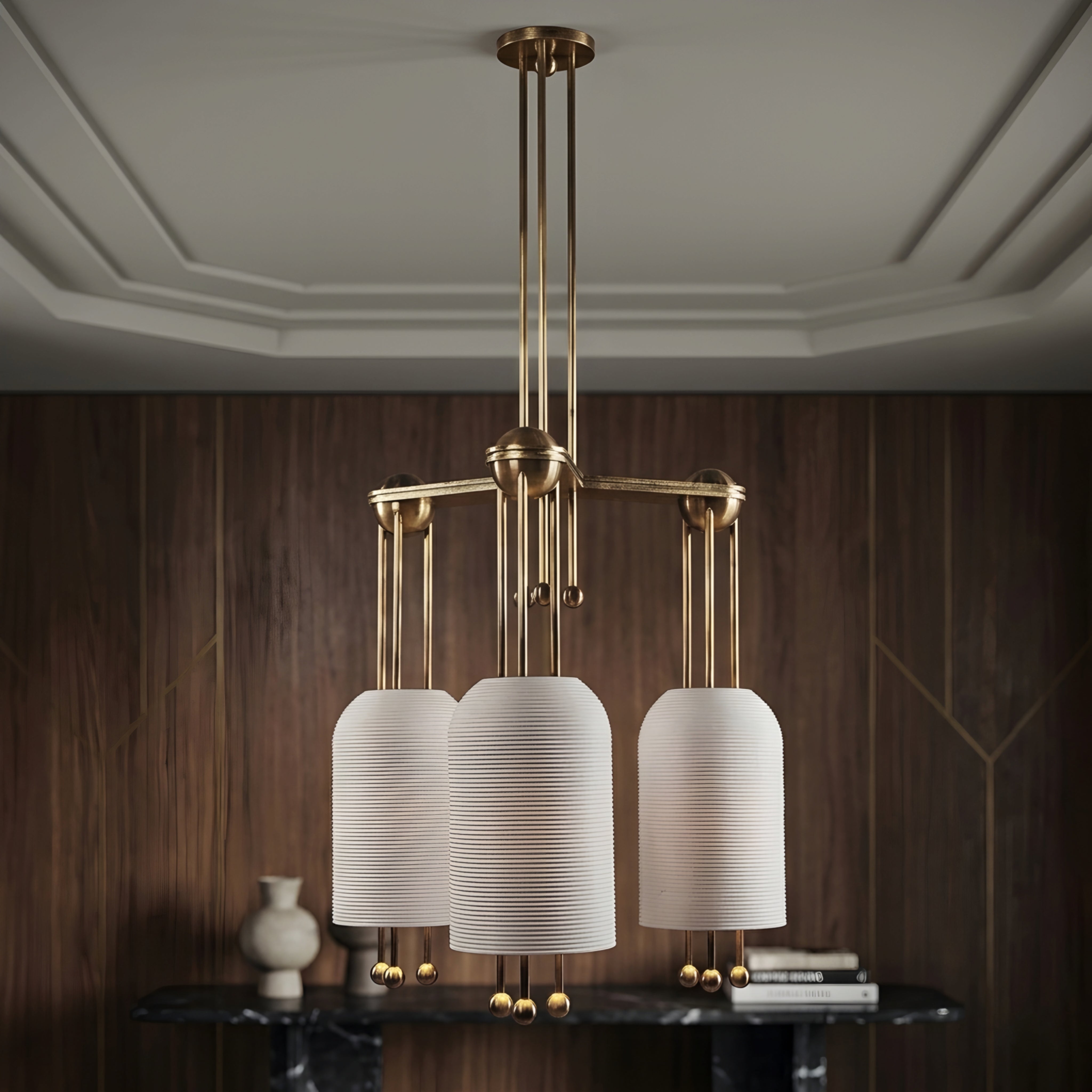 Aveline Pendant Chandelier – Dining Room Ceiling Light Fixture Three Drum Shade Modern Farmhouse Bronze