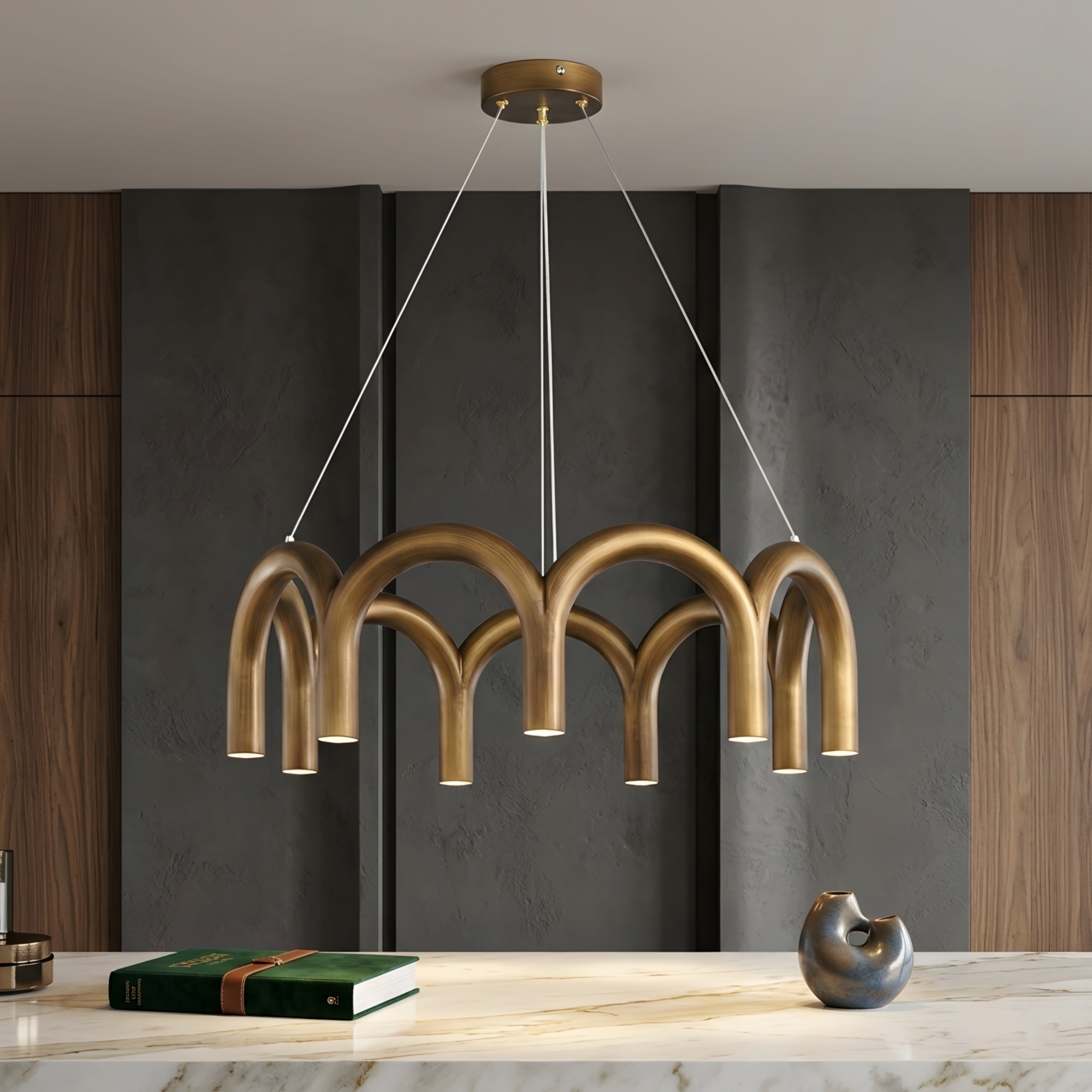 Arcova Arch Chandelier – Modern Gold Pendant Light Dining Room Kitchen Island Ceiling Fixture Brass