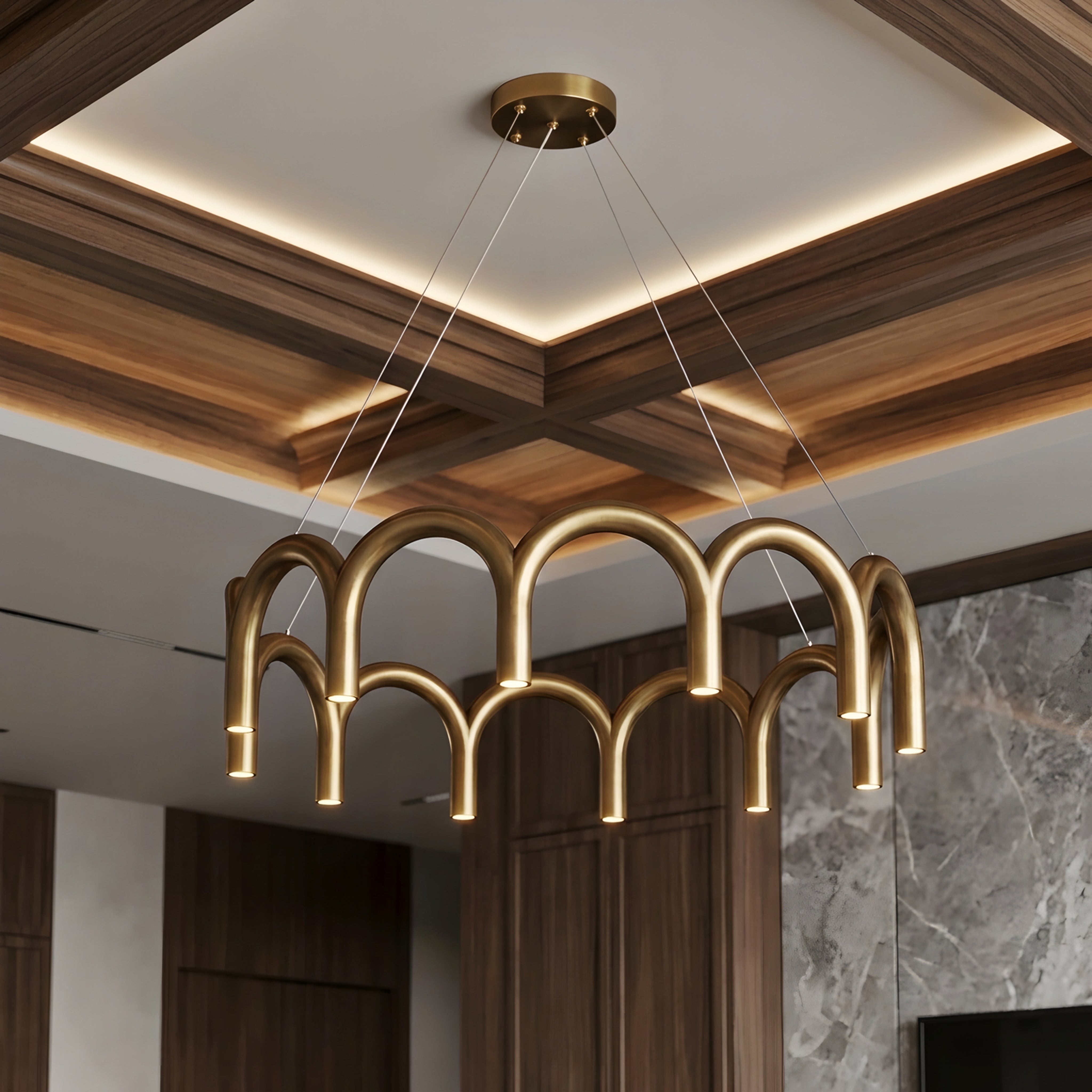 Arcova Arch Chandelier – Modern Gold Pendant Light Dining Room Kitchen Island Ceiling Fixture Brass