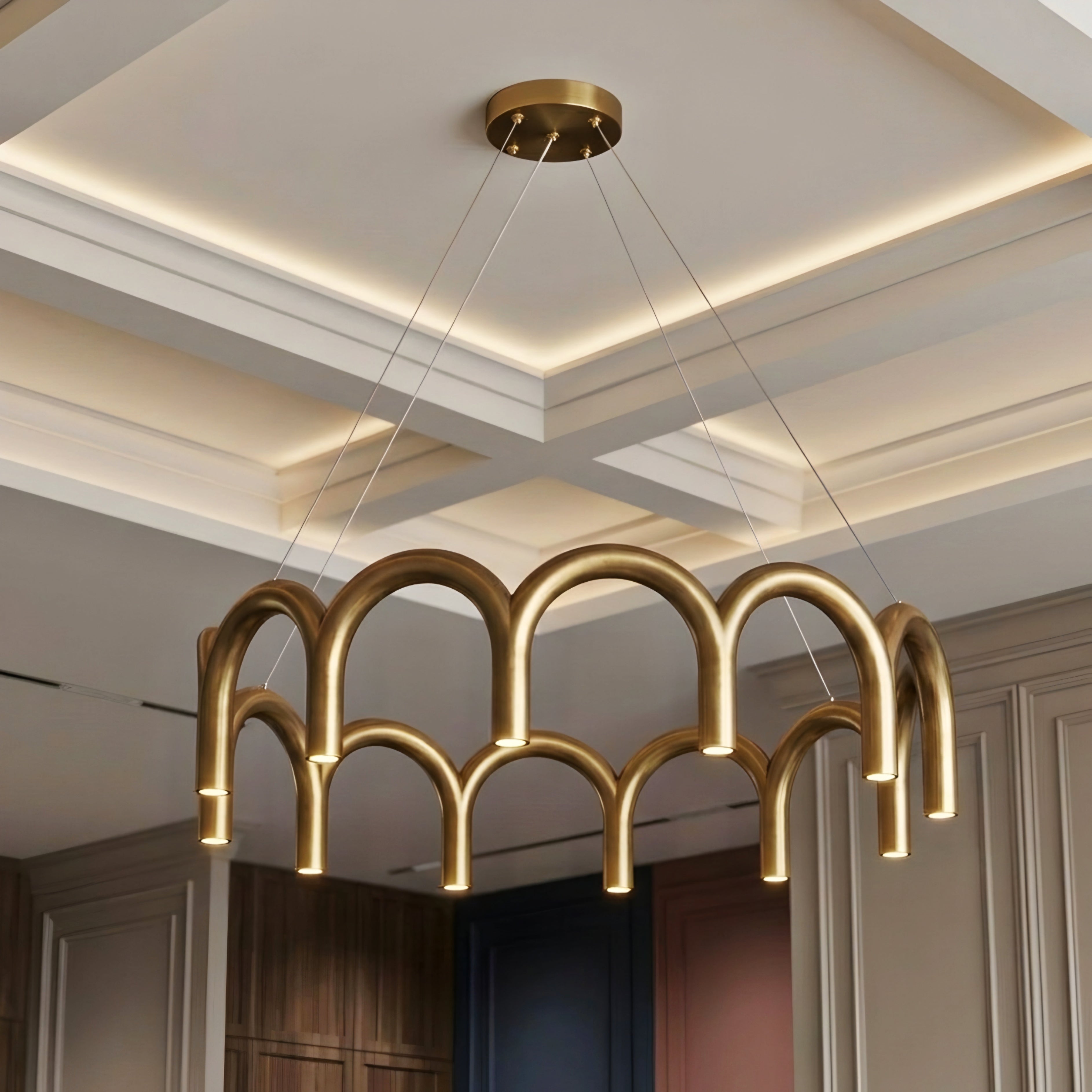 Arcova Arch Chandelier – Modern Gold Pendant Light Dining Room Kitchen Island Ceiling Fixture Brass