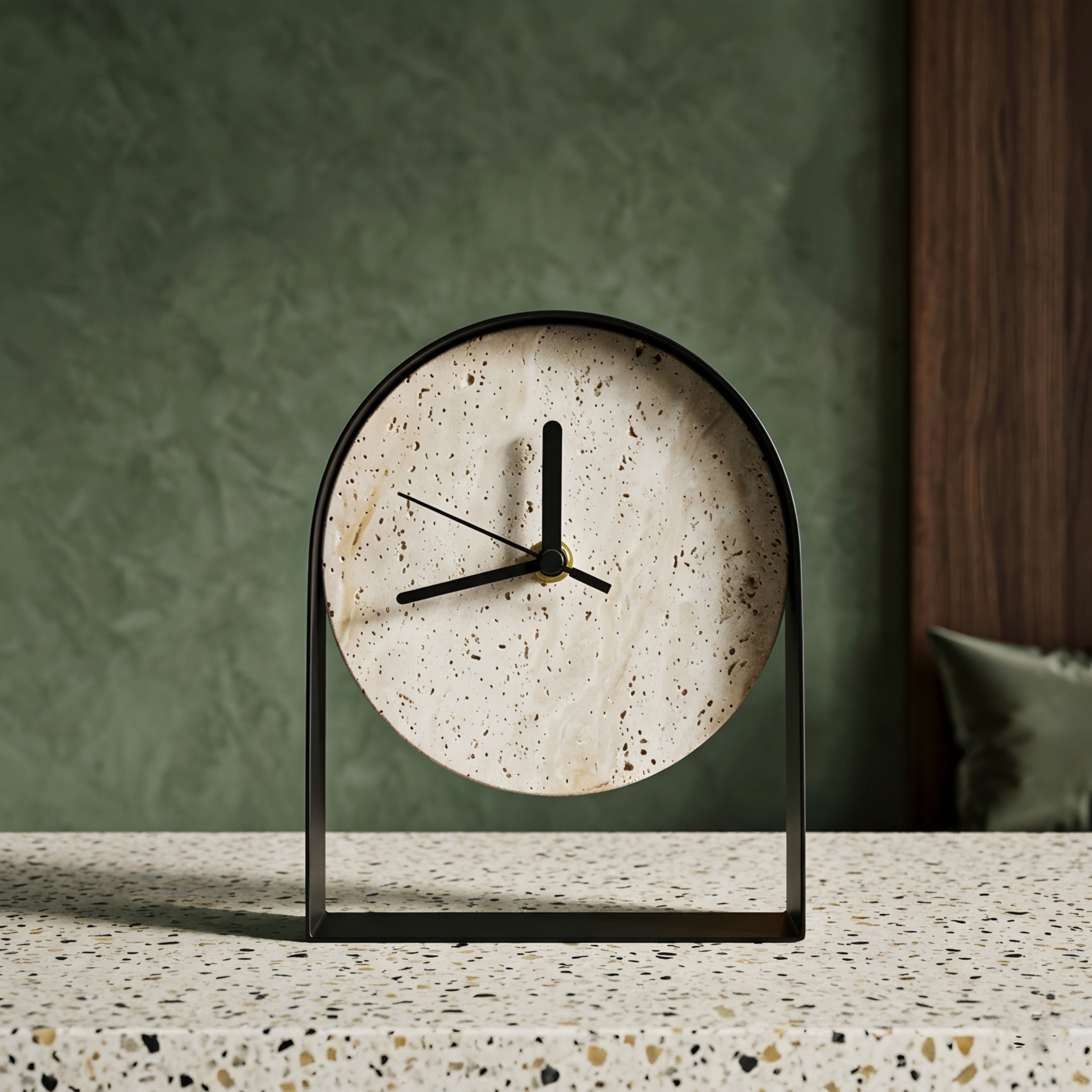 Archon Desk Clock – Modern Decorative Table Clock Concrete Black Metal Frame Silent Quartz Mantel Shelf