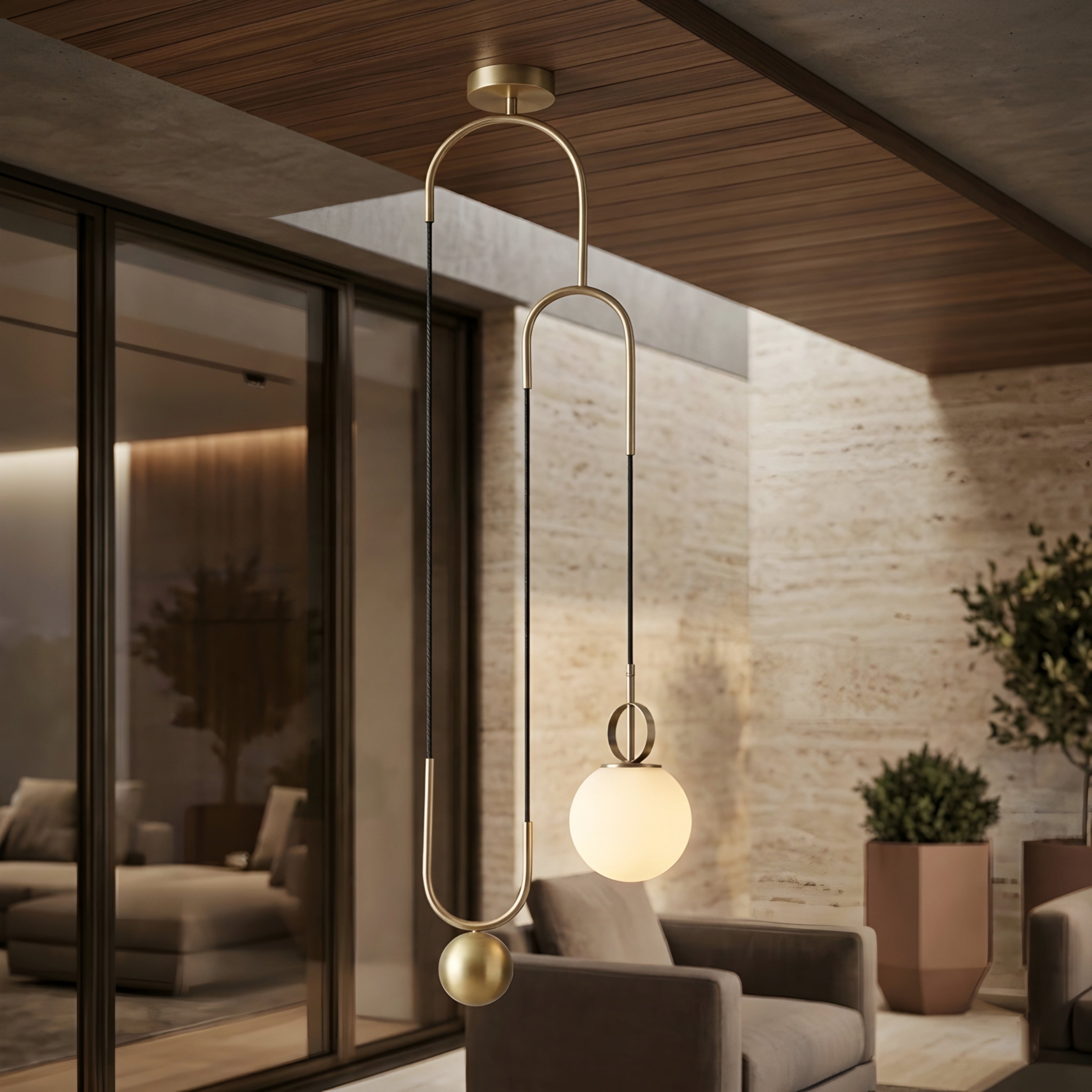 Caldex Arc Pendant Light – Modern Brass Ceiling Pendant Globe LED Decorative Lighting Living Room Bedroom