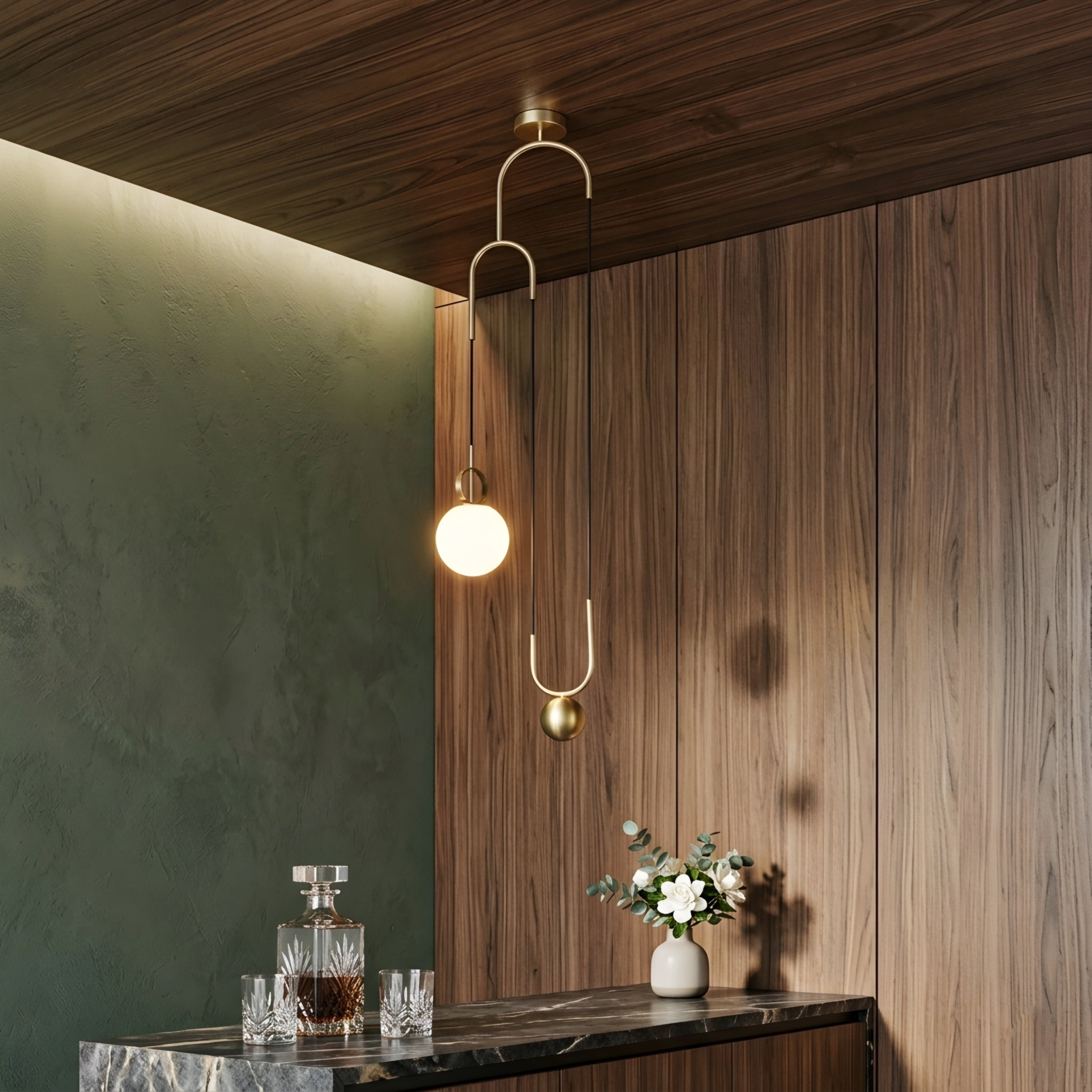 Caldex Arc Pendant Light – Modern Brass Ceiling Pendant Globe LED Decorative Lighting Living Room Bedroom