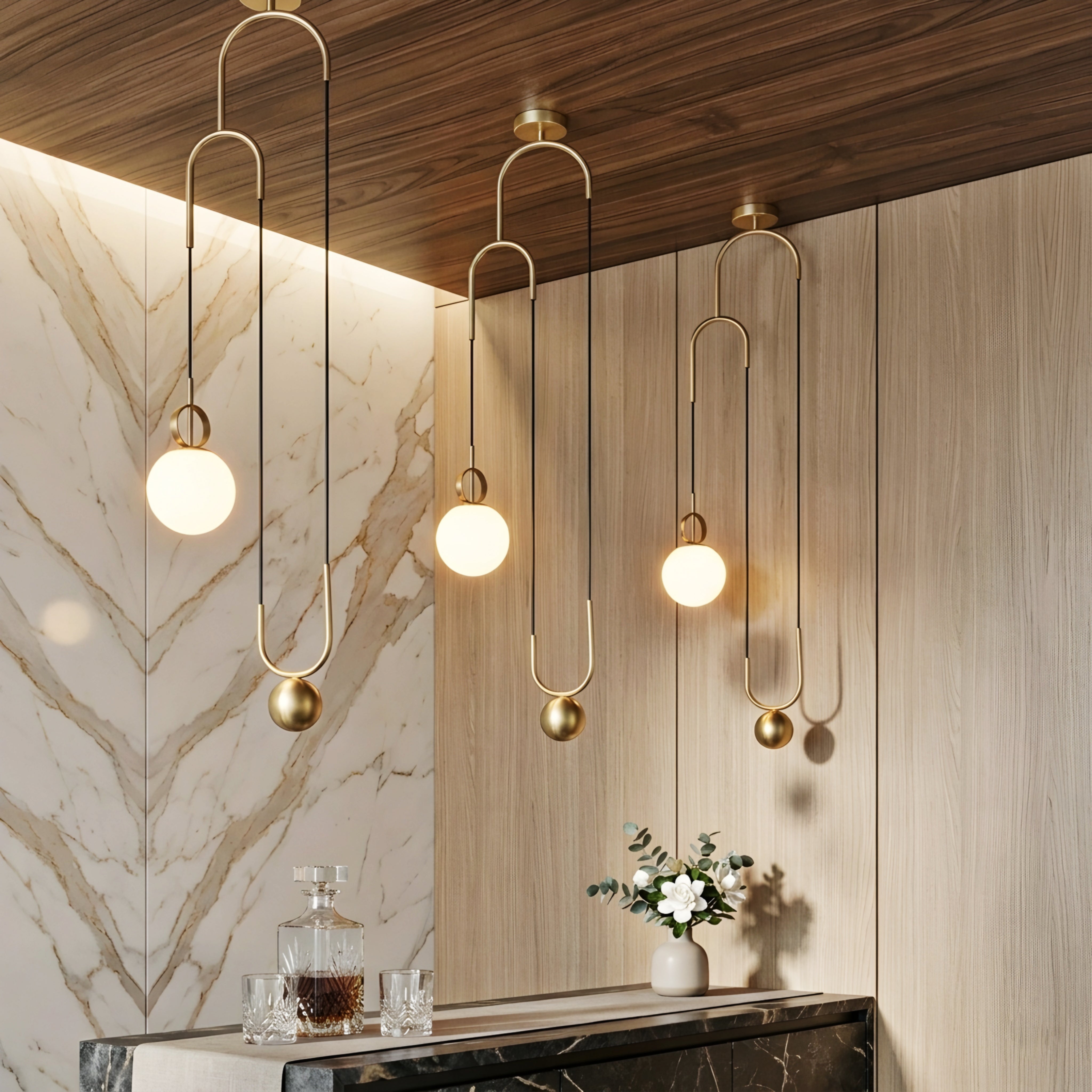 Caldex Arc Pendant Light – Modern Brass Ceiling Pendant Globe LED Decorative Lighting Living Room Bedroom