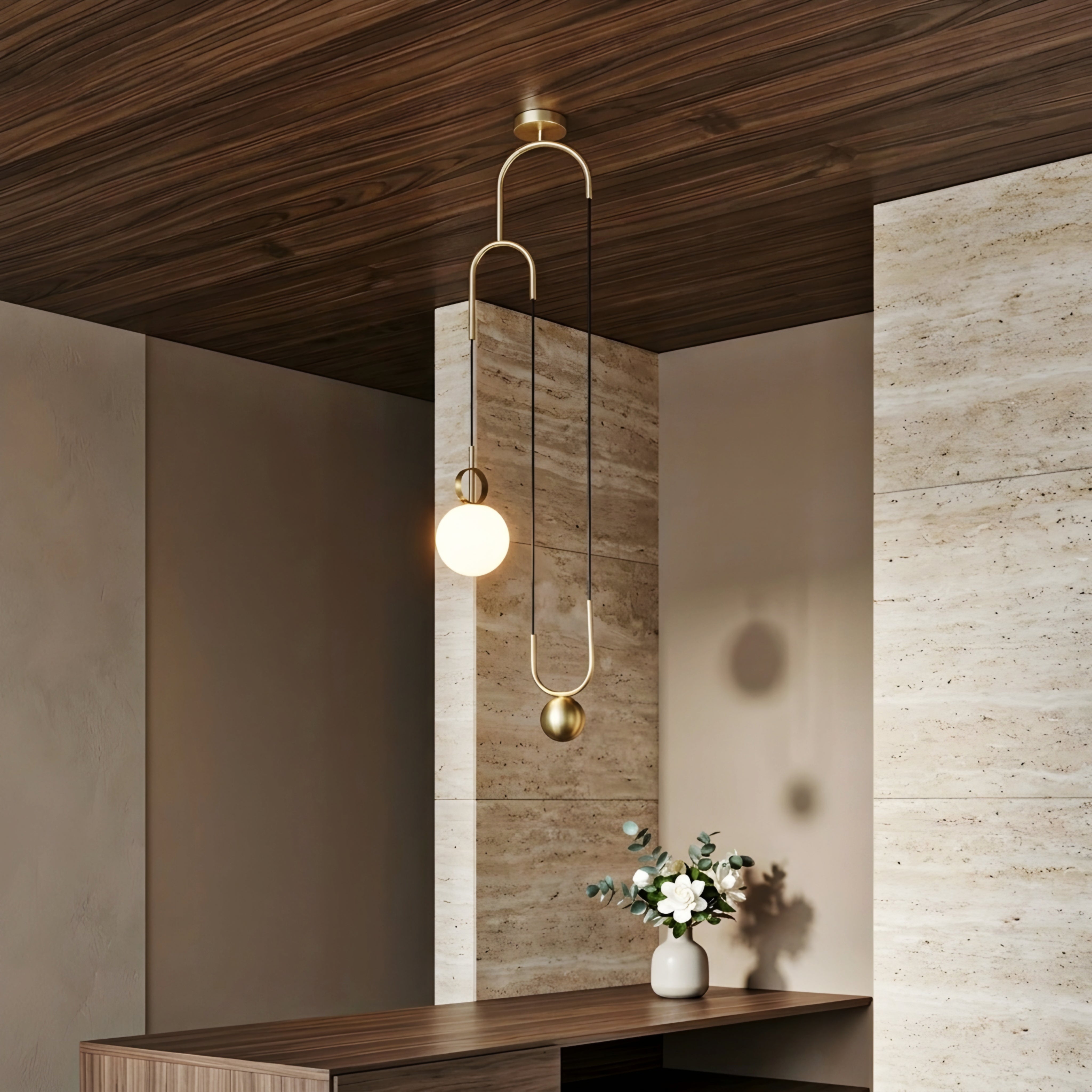 Caldex Arc Pendant Light – Modern Brass Ceiling Pendant Globe LED Decorative Lighting Living Room Bedroom