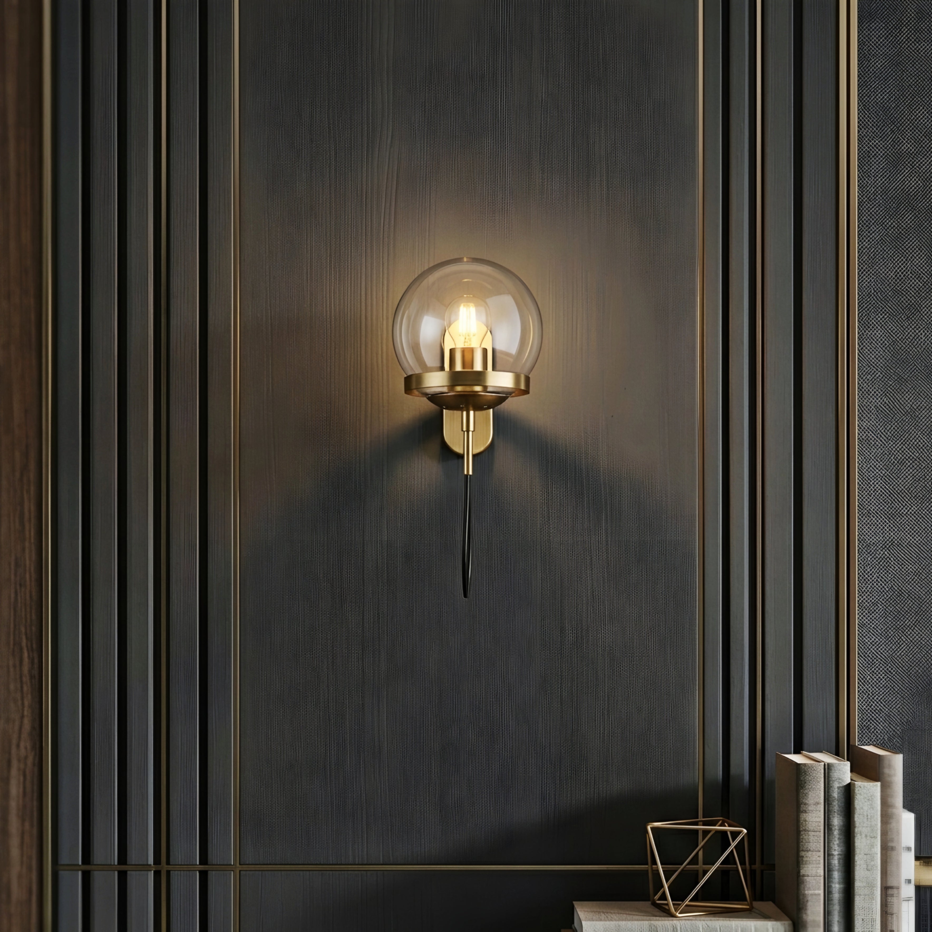 Corvano Globe Wall Sconce – Modern Wall Mounted Amber Glass Metal Decorative Lighting Hallway Bedroom