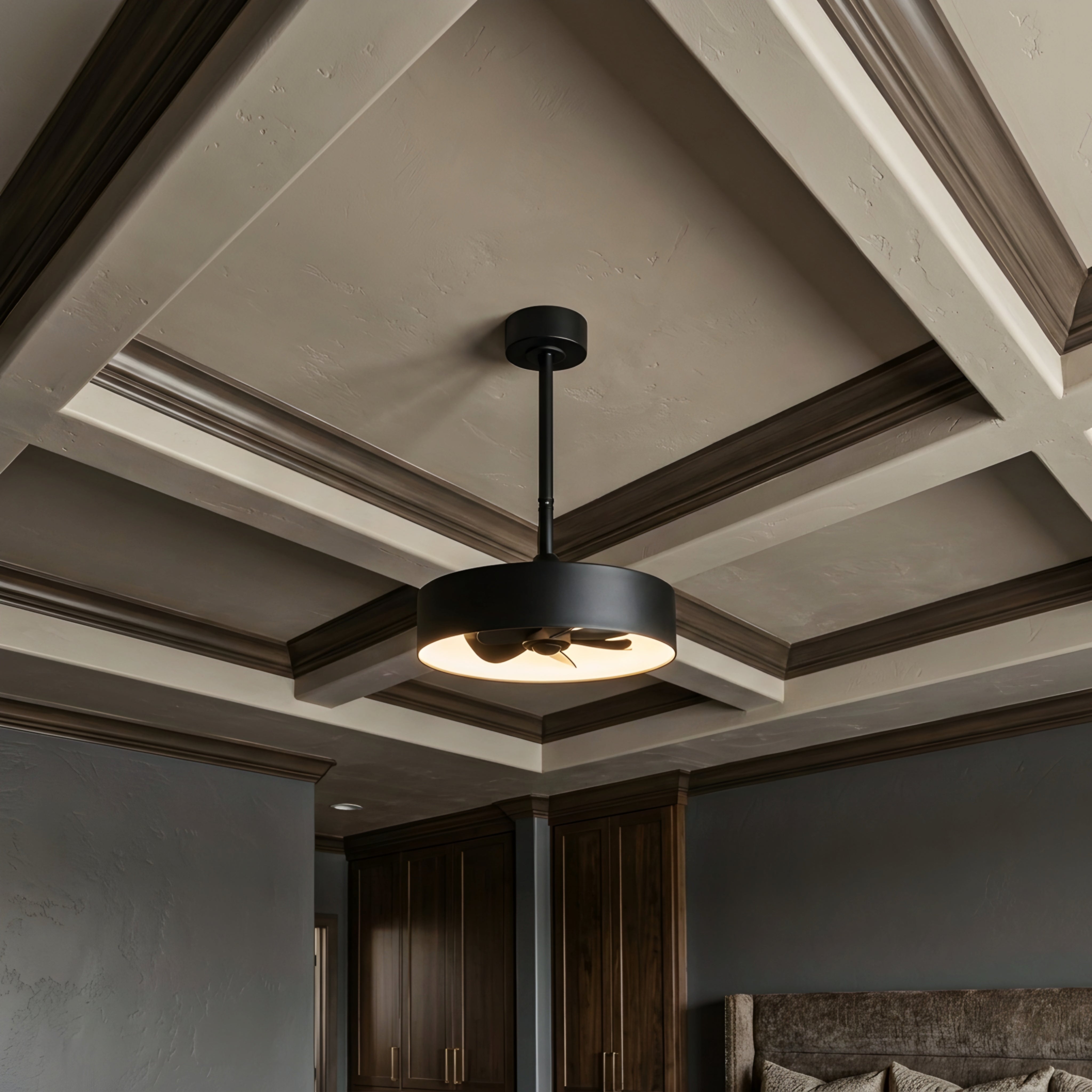 Veyron Drum Ceiling Fan Light – Modern Ceiling Fan LED Integrated Lighting Bedroom Living Room Black