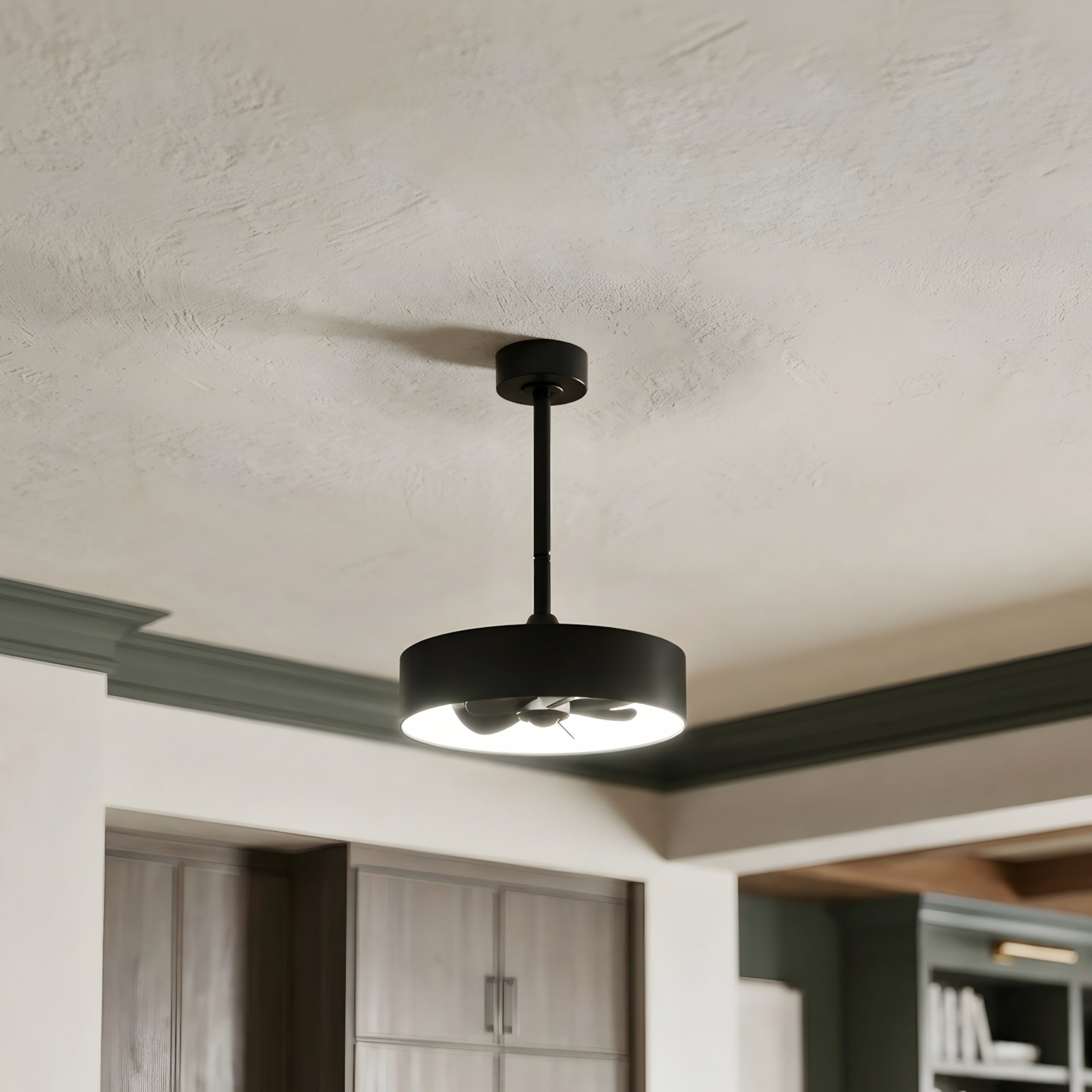 Veyron Drum Ceiling Fan Light – Modern Ceiling Fan LED Integrated Lighting Bedroom Living Room Black